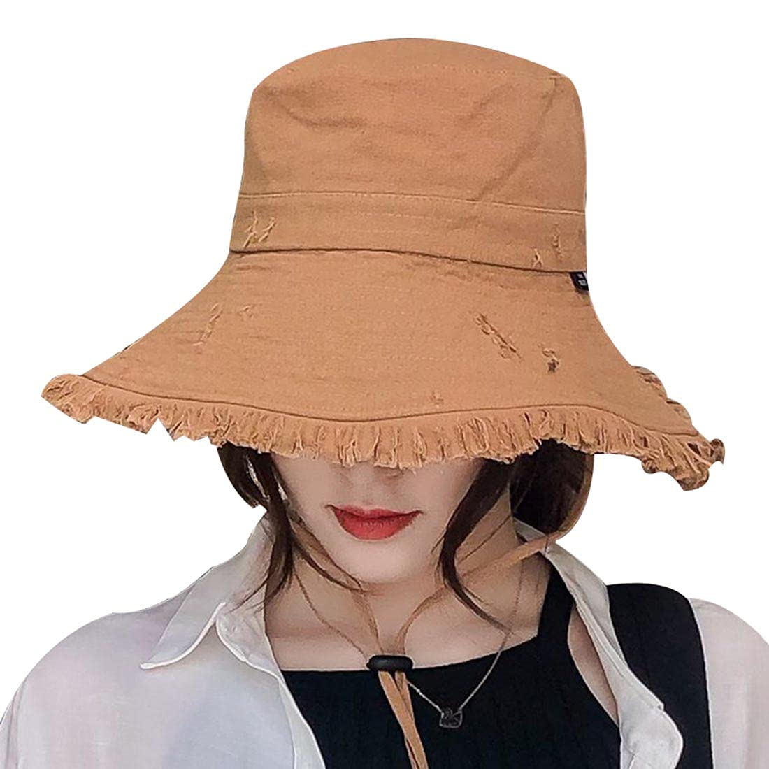 Stylish Women's Frayed Edge Bucket Hat - Cotton Wide Brim Floppy Sun Hat for Summer Beach Vacations & Outdoor Activities | Perfect for Pool Parties, Music Festivals, and Seaside Getaways