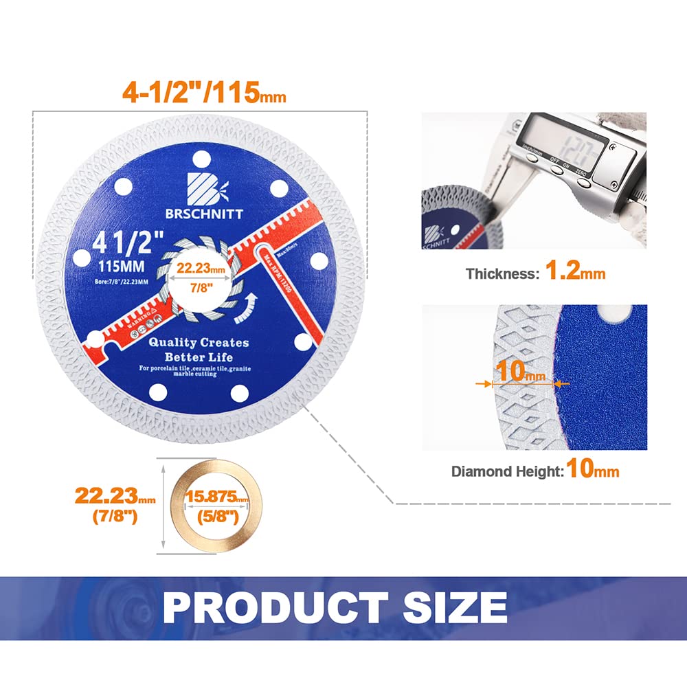 BRSCHNITT 4-1/2 Inch (115mm) Super Thin Diamond Porcelain Saw Blade - 7/8