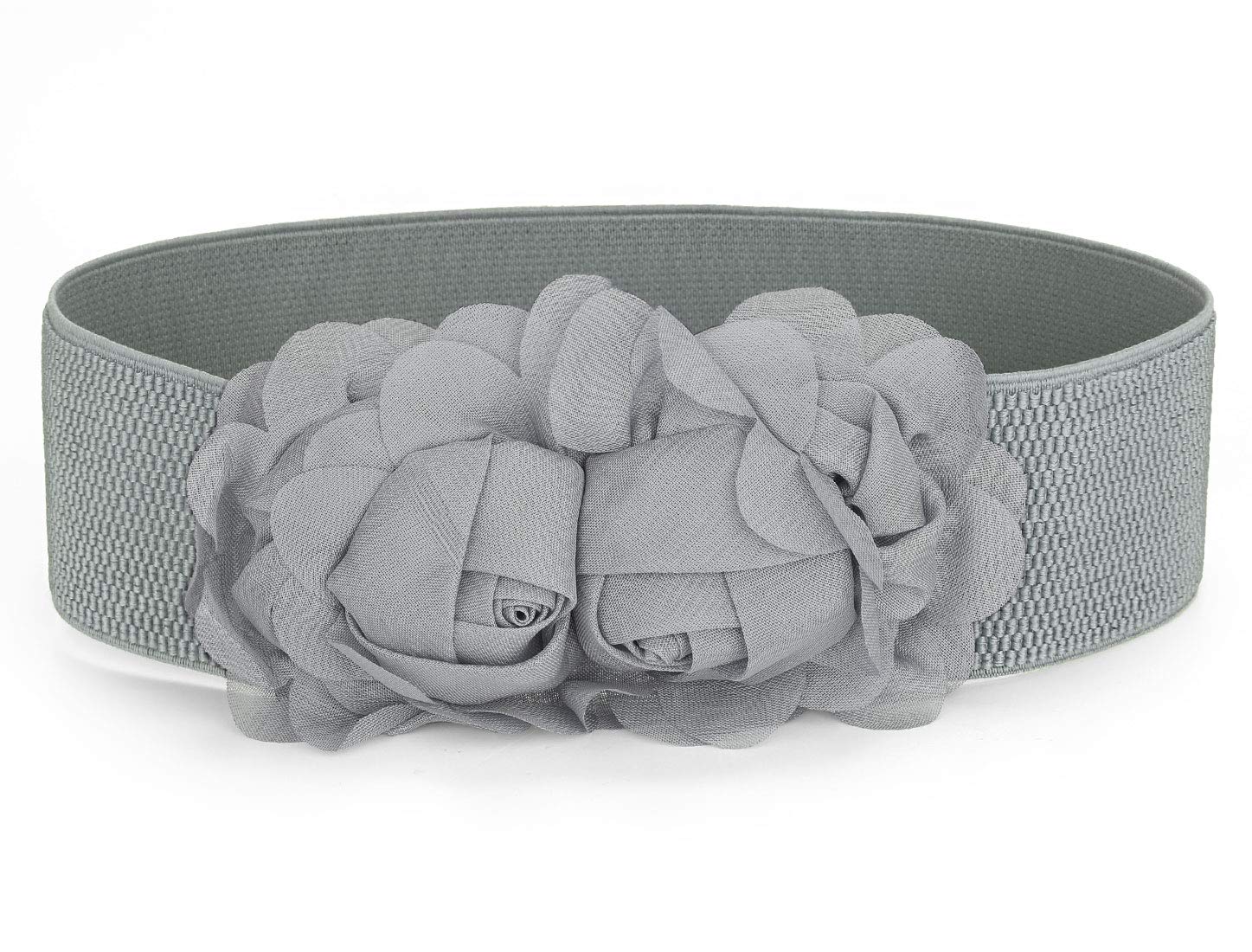 uxcell Chiffon Flowers Snap Button Elastic Waist Belt for Women - Adjustable Textured Band for Dresses, Skirts & Casual Outfits