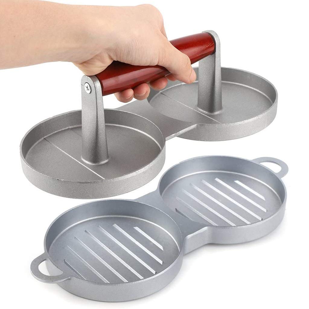 Premium Aluminum Double Burger Press - Non-Stick Hamburger Mold Patty Maker for BBQ, Beef, Veggie & Meat Patties | Perfect for Grilling, Camping & Backyard Cookouts