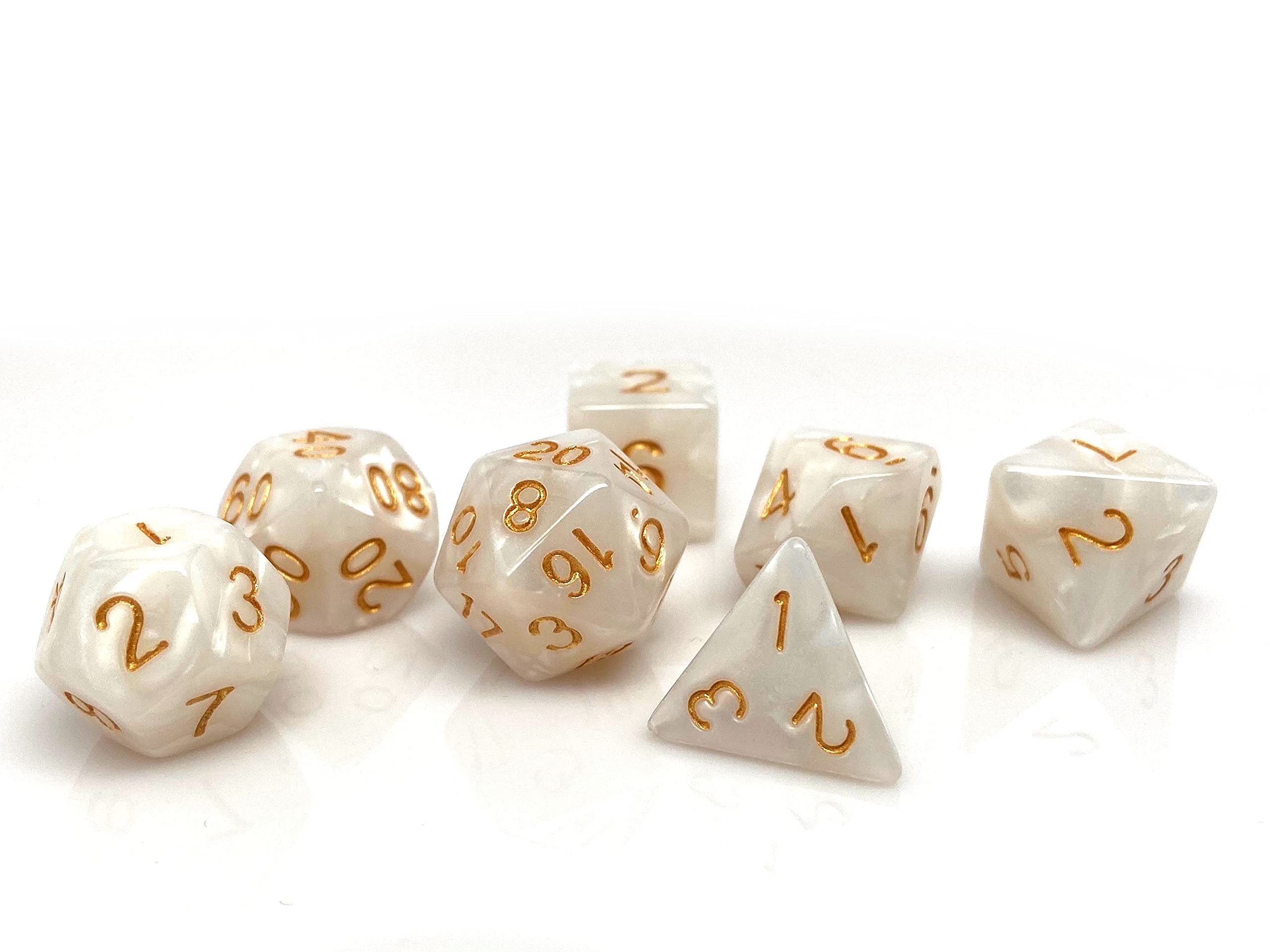 Premium Marble Swirl Polyhedral Dice Set - 7 Piece RPG Dice for Dungeons & Dragons (D20, D12, D10, D8, D6, D4, D00) - Ivory with Gold Numbers - Perfect for Tabletop Gaming, D&D Campaigns & Collectors