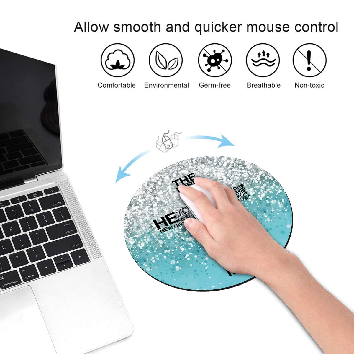 Blue Glitter Round Mouse Pad & Coasters Set with Christian Cross Design - Non-Slip Rubber Base for Laptop, Computer, Office & Gaming Use