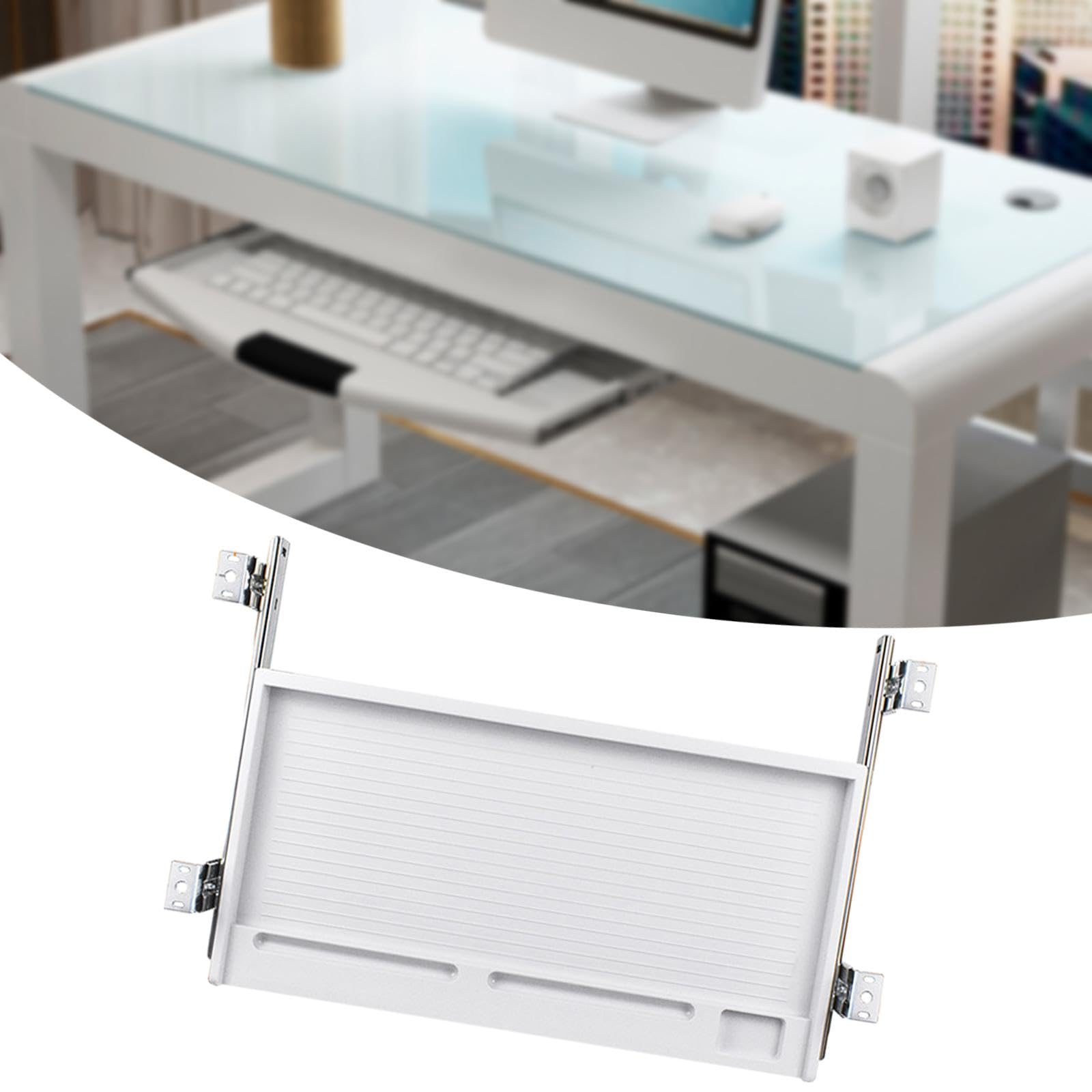 Under Desk Keyboard Tray - Slide Out Ergonomic Keyboard Platform with Screws, White | Space Saving Desk Organizer for Home Office & Study | Computer Workstation Accessory for Comfortable Typing