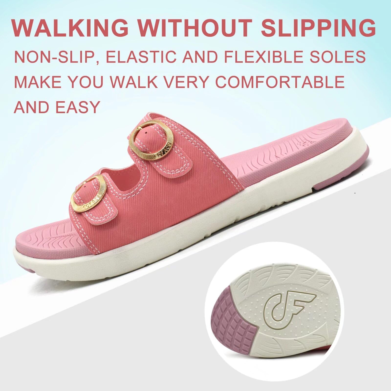 COFACE Women's Orthotic Slides - Plantar Fasciitis Relief Sandals with Arch Support, Adjustable Straps & Soft Cushion - Comfortable Slip-On Flat Sandals for Yoga, Home, and Outdoor Wear