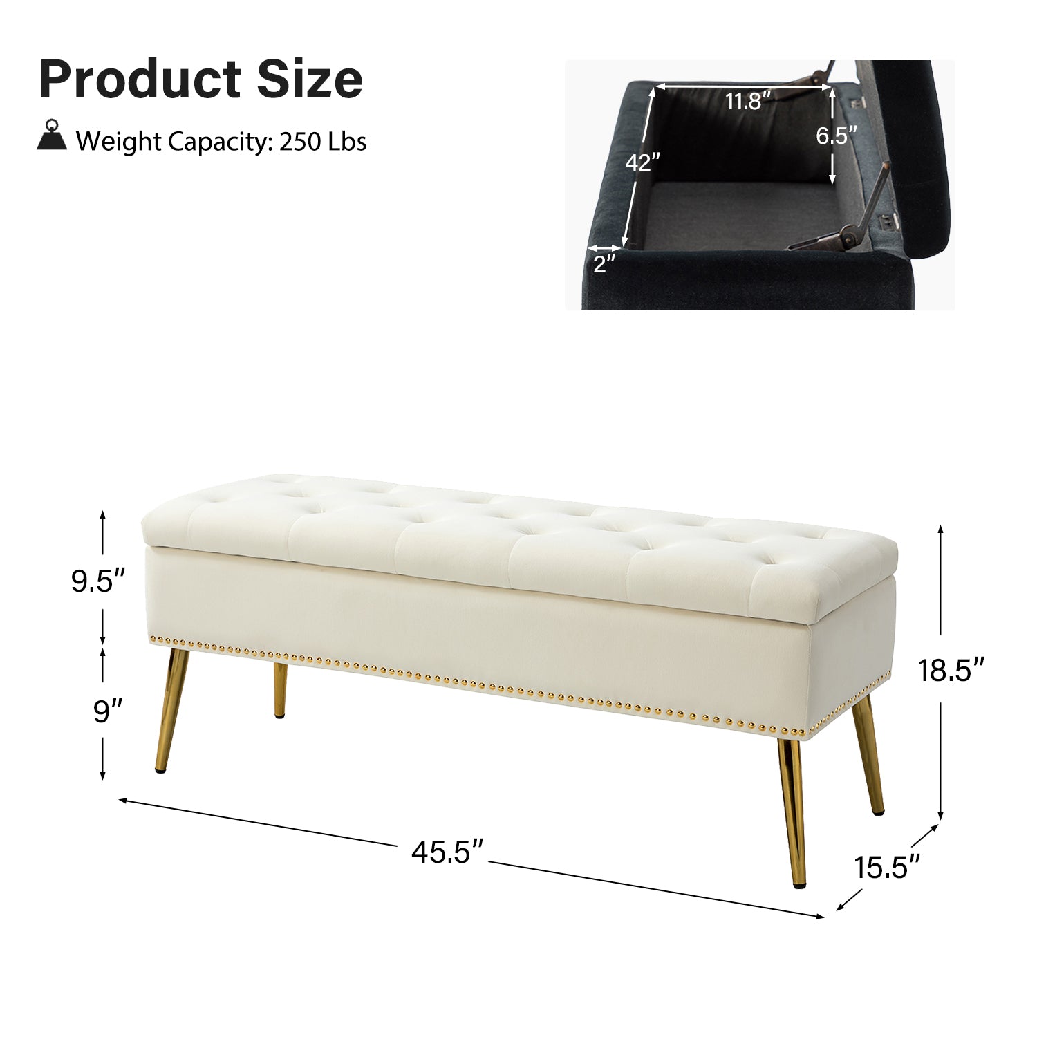 Lenore Upholstered Storage Bench with Cushion Seat - Modern Upholstered Ottoman for Bedroom, Living Room & Entryway - Multi-Functional Storage Furniture for Home Organization
