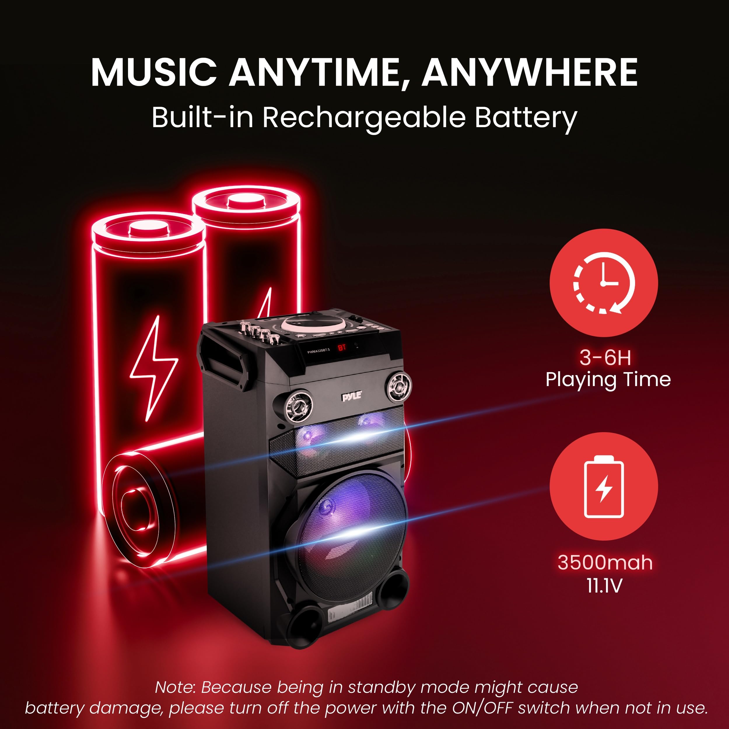 Pyle Portable Wireless Bluetooth Karaoke Speaker System with 8