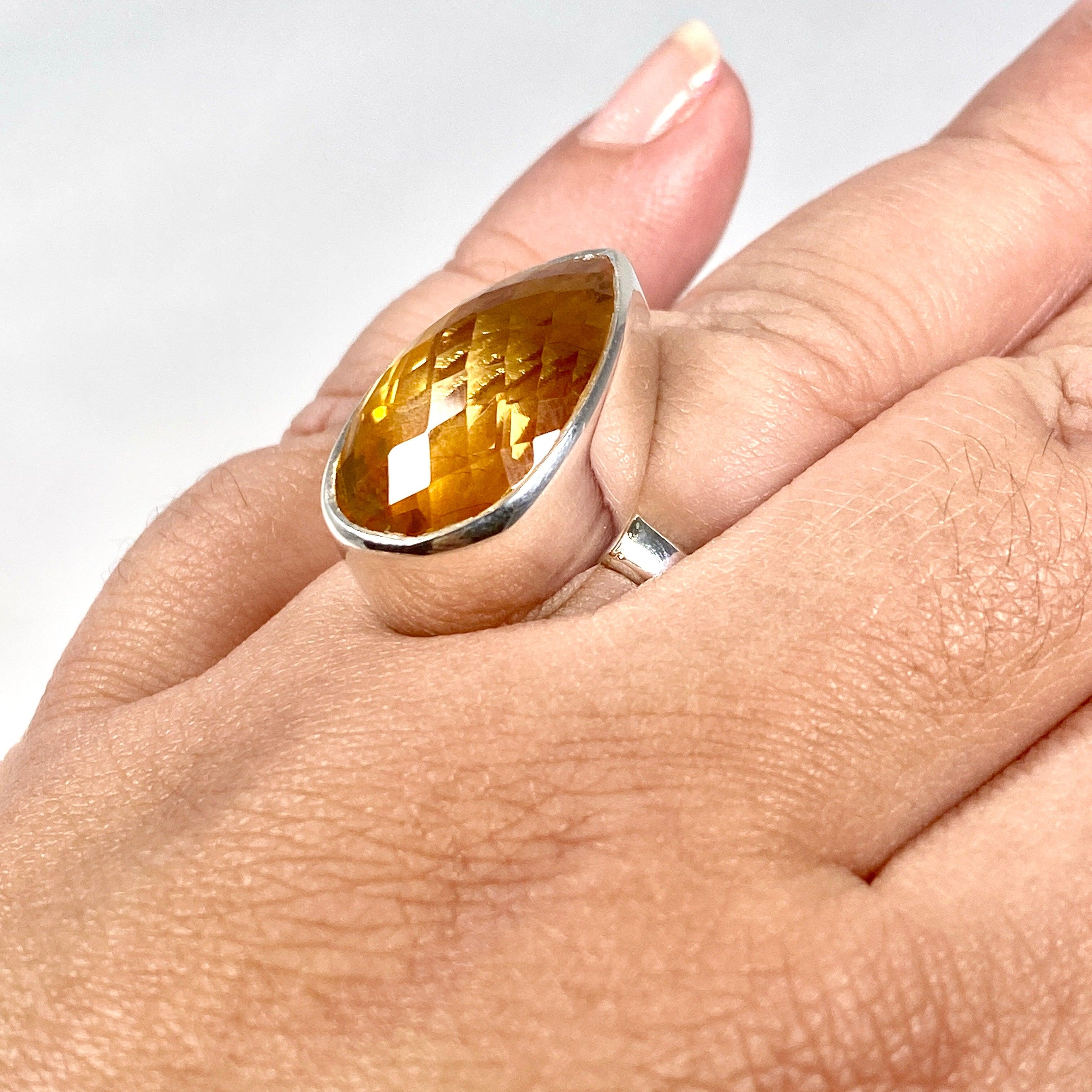 Natural Citrine Faceted Teardrop Ring - Size 11 - KRGJ2839 - Elegant Jewelry for Women, Perfect for Weddings, Parties & Special Occasions