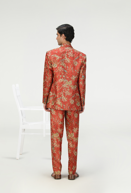 Classic Silk Brocade Trousers in Red - Elegant Formal Pants for Women's Evening Wear & Special Occasions