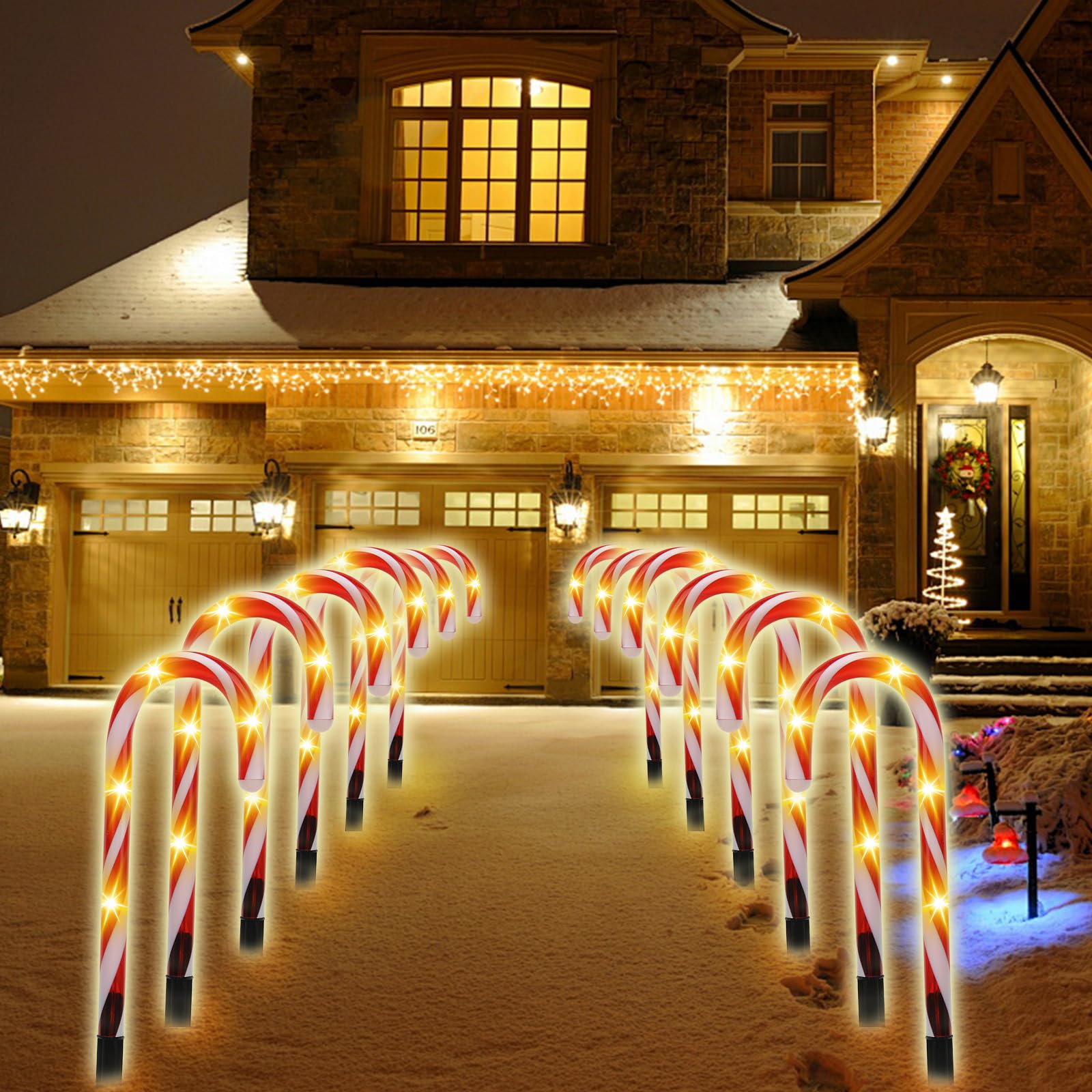 12PCS Christmas Candy Cane Light Replacement Stakes - 0.7 x 6.05 Inch Plastic Pathway Marker Spikes for Outdoor Holiday Decorations, Perfect for Securing Candy Cane Lights in Yards, Walkways and Driveways During Christmas Season