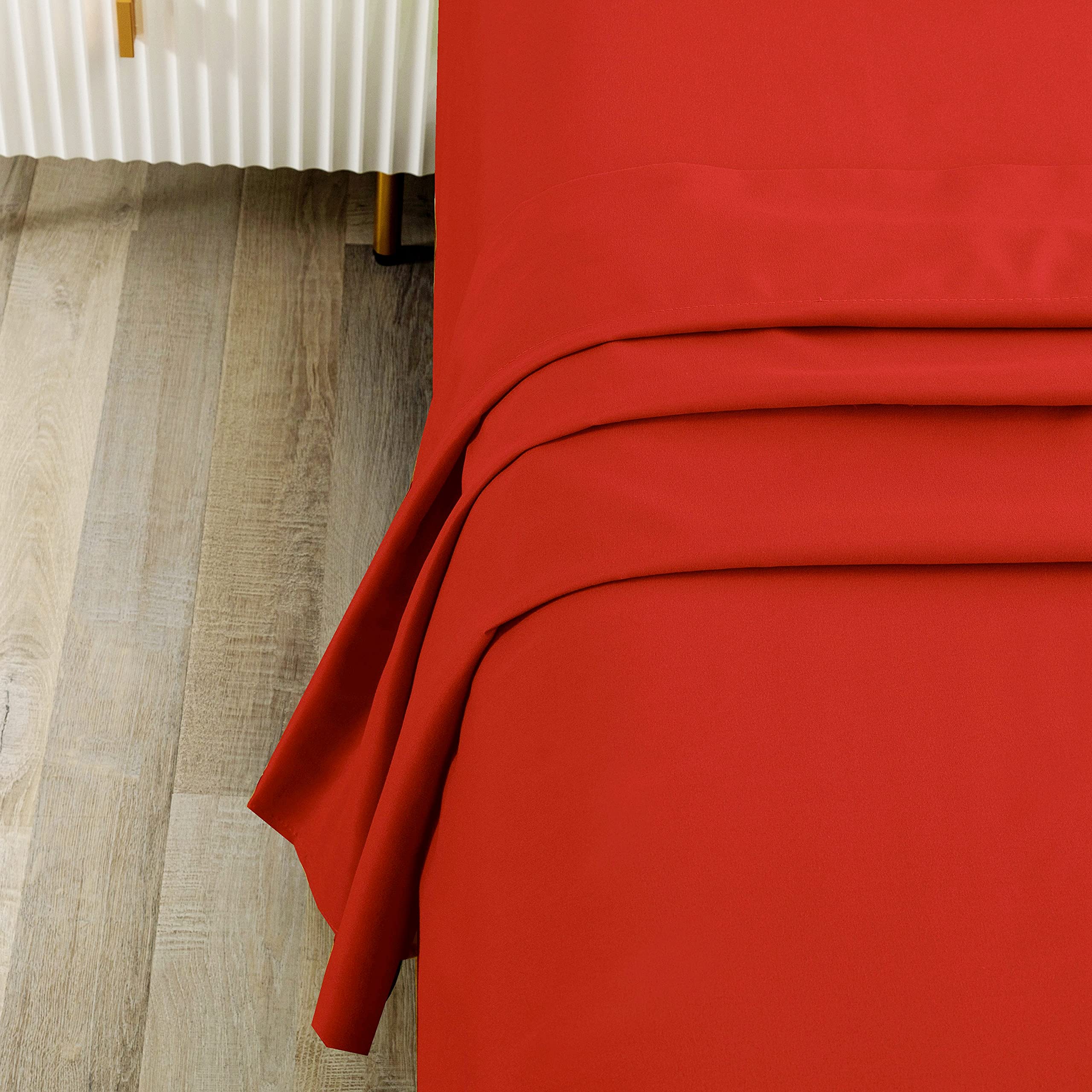 Premium 800 Thread Count Full Size Cotton Flat Sheet - Soft & Breathable Top Bed Sheet - Single Piece (Red) - Perfect for Home, Hotel, or Dorm Room Comfort