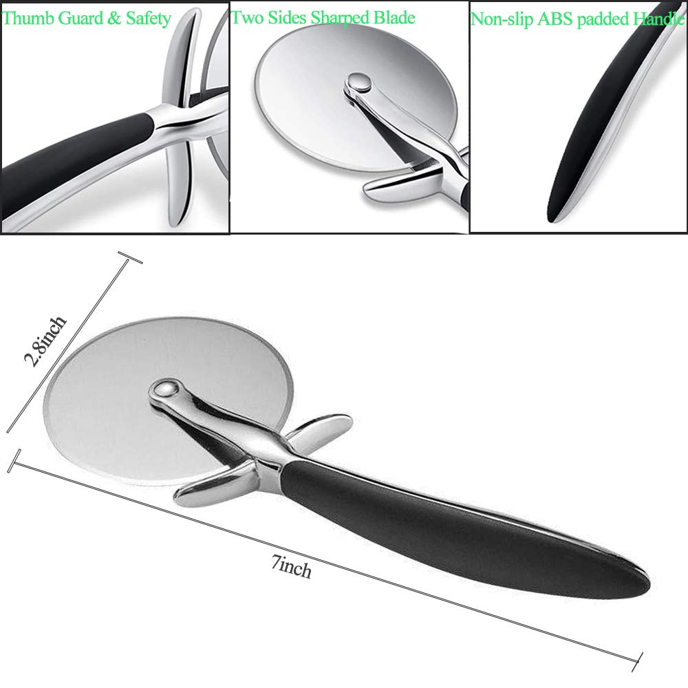 Professional Stainless Steel Pizza Cutter Wheel with Non-Slip Handle - Sharp Blade for Cutting Pizza, Pie Crust & Pastry Dough | Easy to Clean | Perfect for Home Kitchens, Pizzerias & Parties