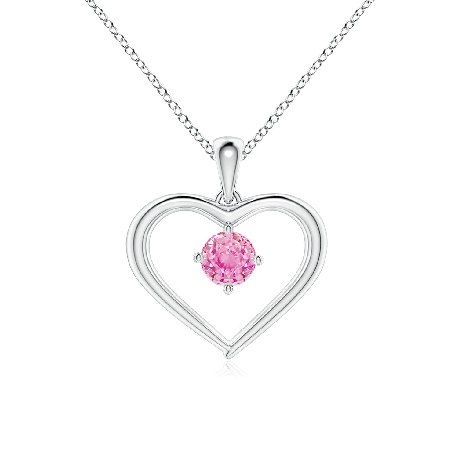 ANGARA 925 Sterling Silver Natural Pink Sapphire Heart Pendant Necklace for Women - 0.33 Carat Genuine Pink Sapphire Jewelry Gift for Valentine's Day, Anniversary & Birthday