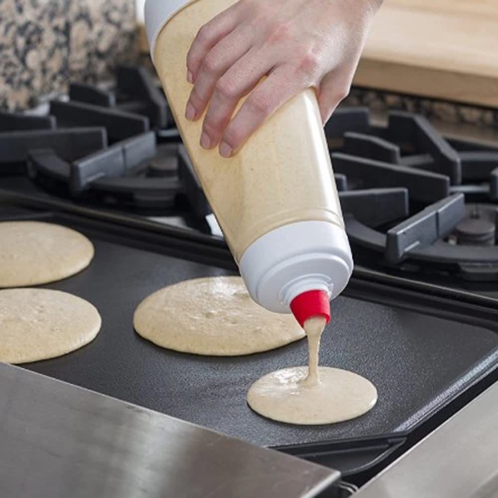2-in-1 Pancake Batter Dispenser & Mixer Bottle with Stainless Steel Whisk Ball - Perfect for Pancakes, Waffles, Protein Shakes & Nutritional Supplements - Easy Pour Kitchen Tool for Breakfast & Meal Prep