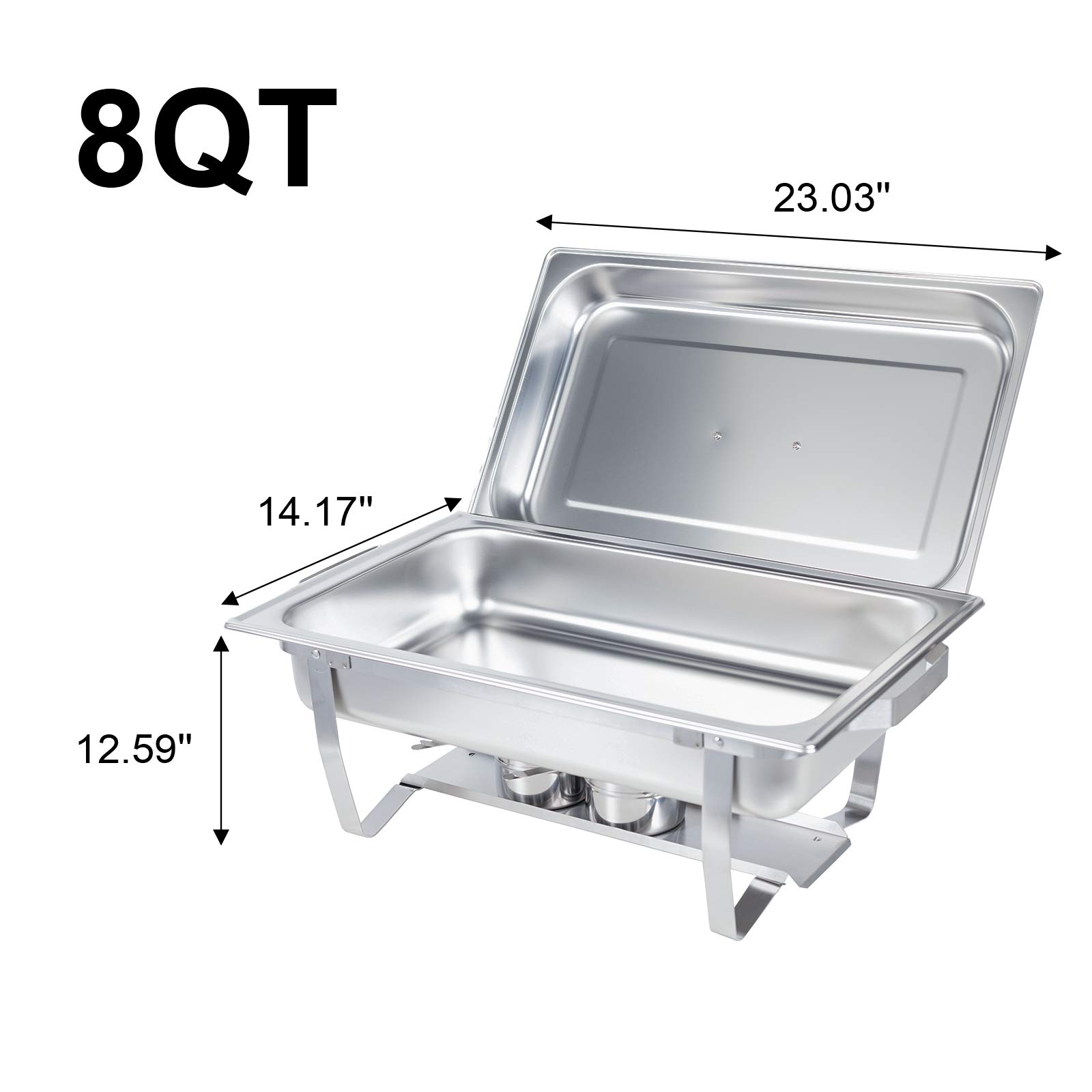 8QT Stainless Steel Chafing Dish Buffet Set with Foldable Frame, Water Pan & Lid - Perfect for Catering, Weddings, Banquets & Buffet Service (2-Pack) | Keep Food Warm at Parties, Events & Dining Gatherings