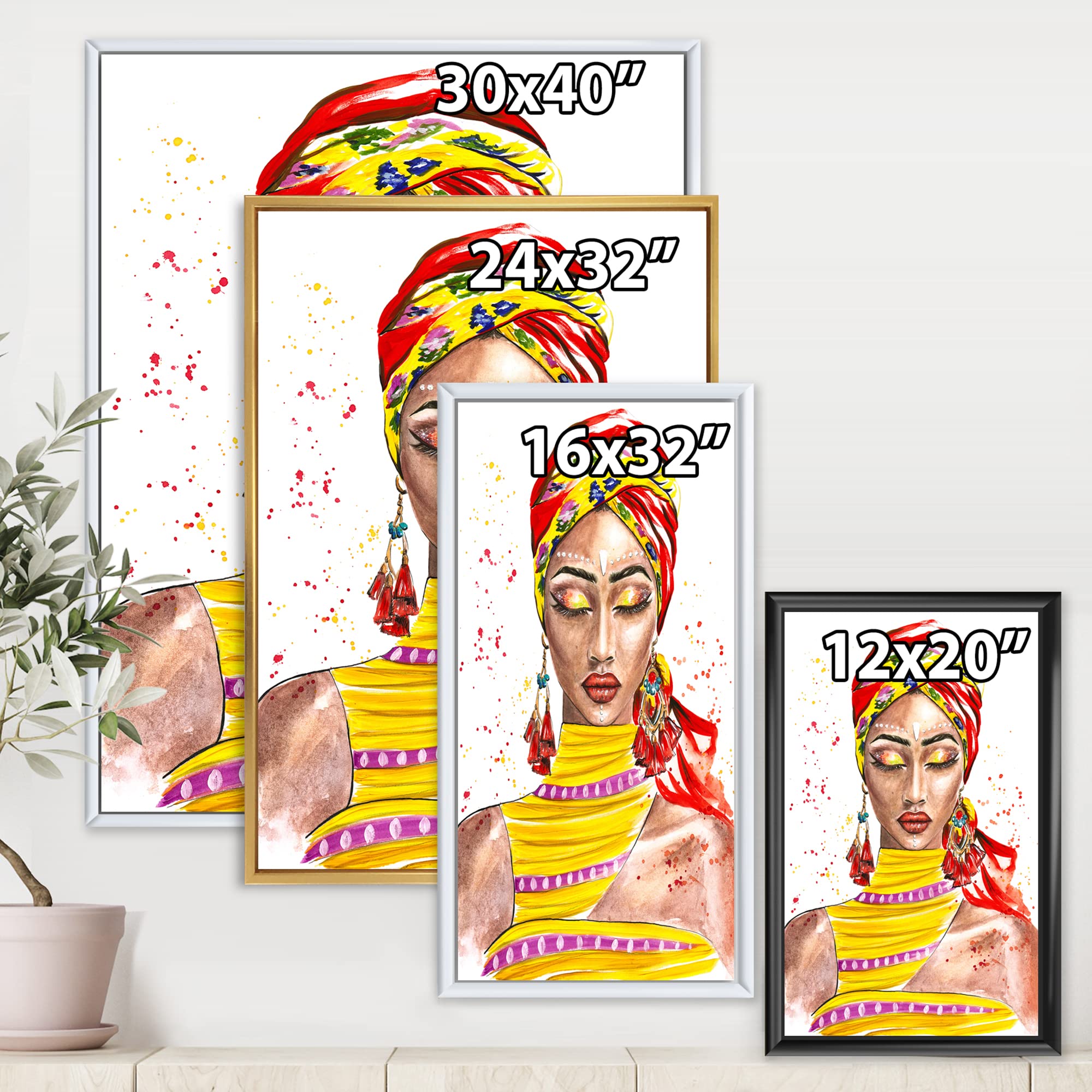 Vibrant African American Woman Portrait - Traditional Framed Canvas Wall Art Print for Living Room, Bedroom & Office Decor