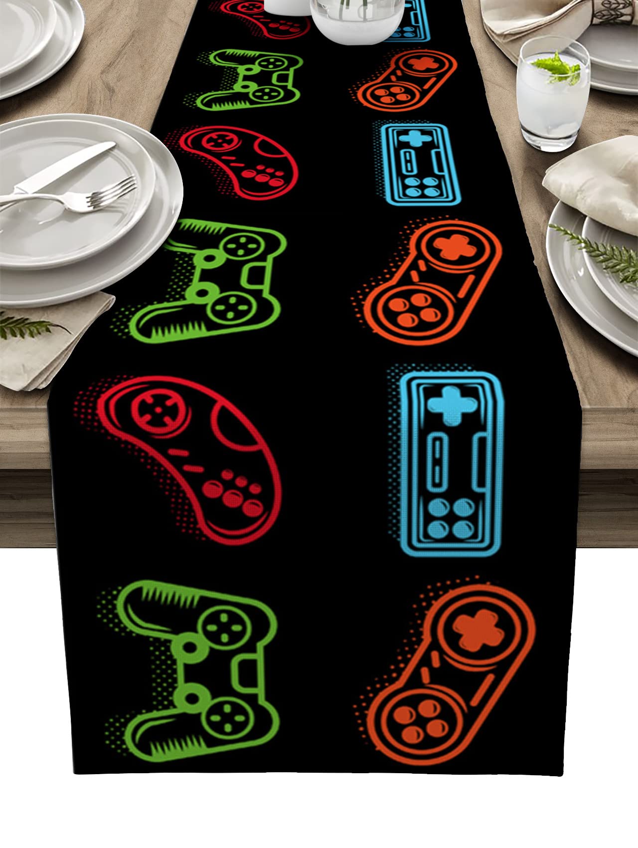Colorful Video Game Controller Table Runner - 13x36 Inch Rectangle Dining Table Cover for Kitchen, Wedding, Party & Holiday Decor - Gamer Gift & Home Decor Accessory