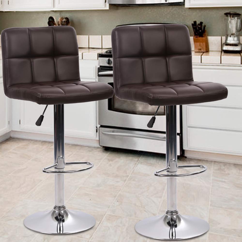 2 Pack Swivel Bar Stools with Adjustable Height - Modern PU Leather Counter Stools with Back Support - Durable Kitchen & Dining Chairs for Home, Coffee Shop & Pub Use - Brown