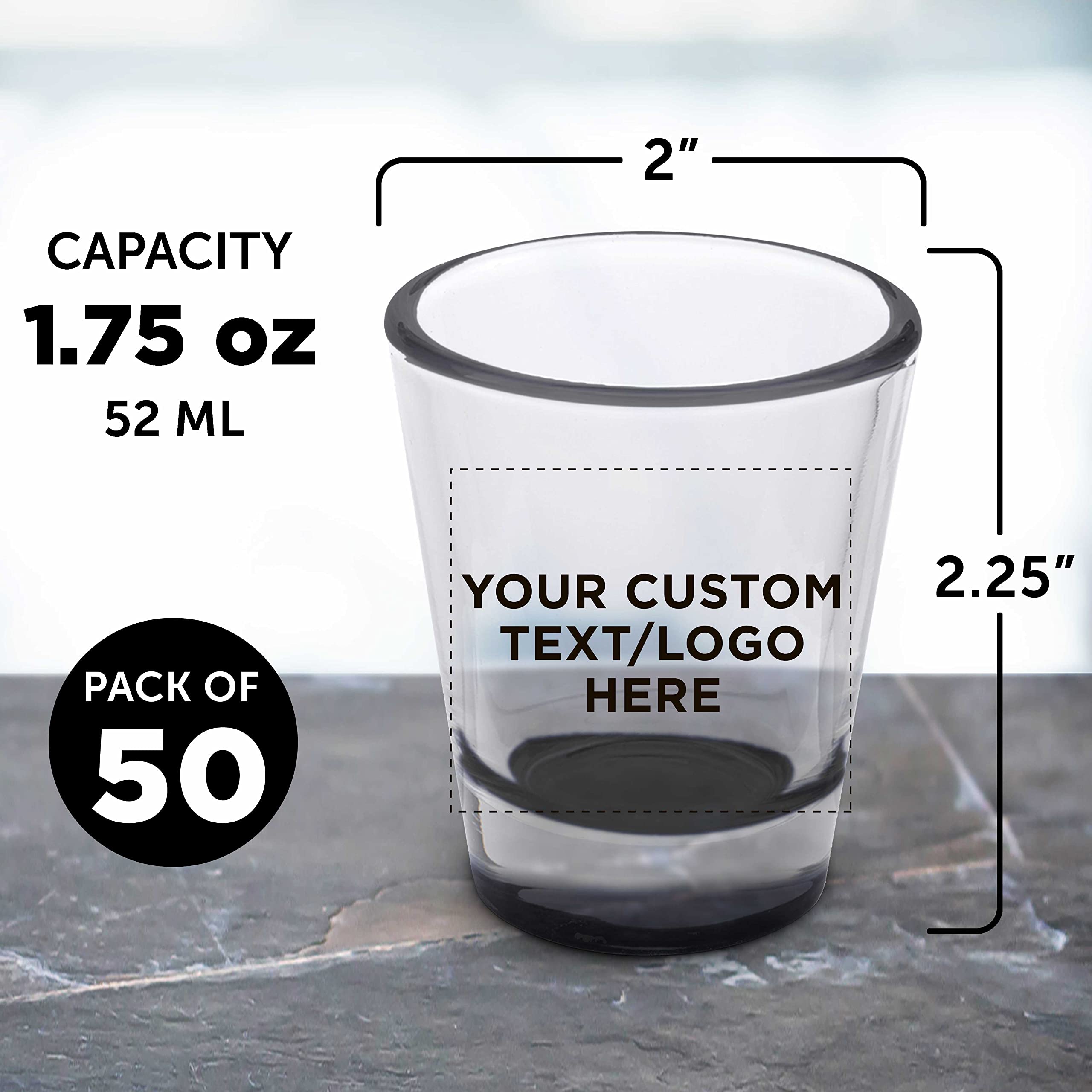 Custom Shot Glasses 1.75 oz (50-Pack) - Personalized Bulk Barware for Weddings, Bachelorette Parties & Events - Black Color Bottom - Perfect for Cocktail Hours, Bridal Showers & Themed Celebrations
