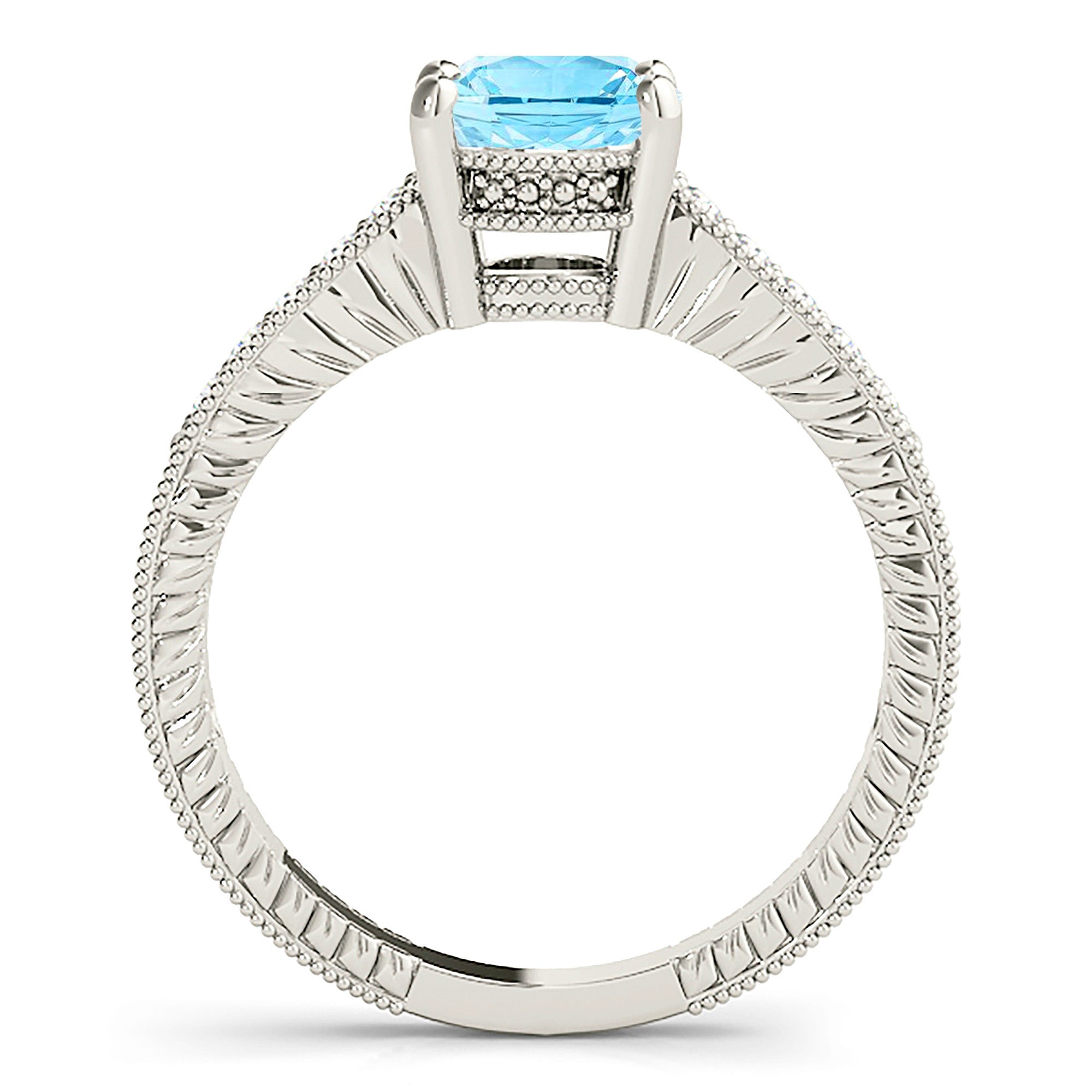 1.75 Carat Genuine Aquamarine Ring with Milgrain & Filigree Accent - Delicate Wedding Band for Engagement, Anniversary & Special Occasions