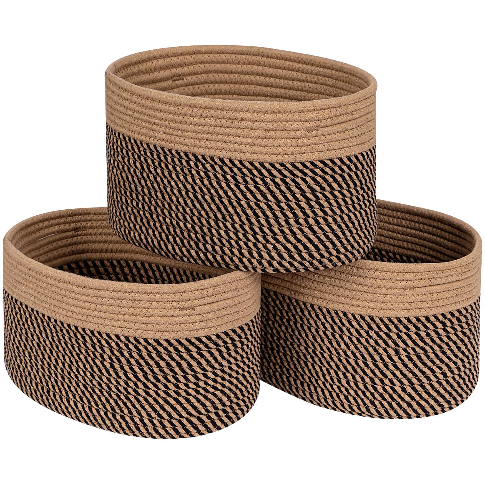 CubesLand 3-Piece Woven Rope Storage Basket Set - Skin-Friendly Cube Shelf Organizer Bins for Closet, Bedroom & Home Decor (Camel/Mixed Black) | Perfect for Toy Storage, Blanket Organization & Stylish Room Decor