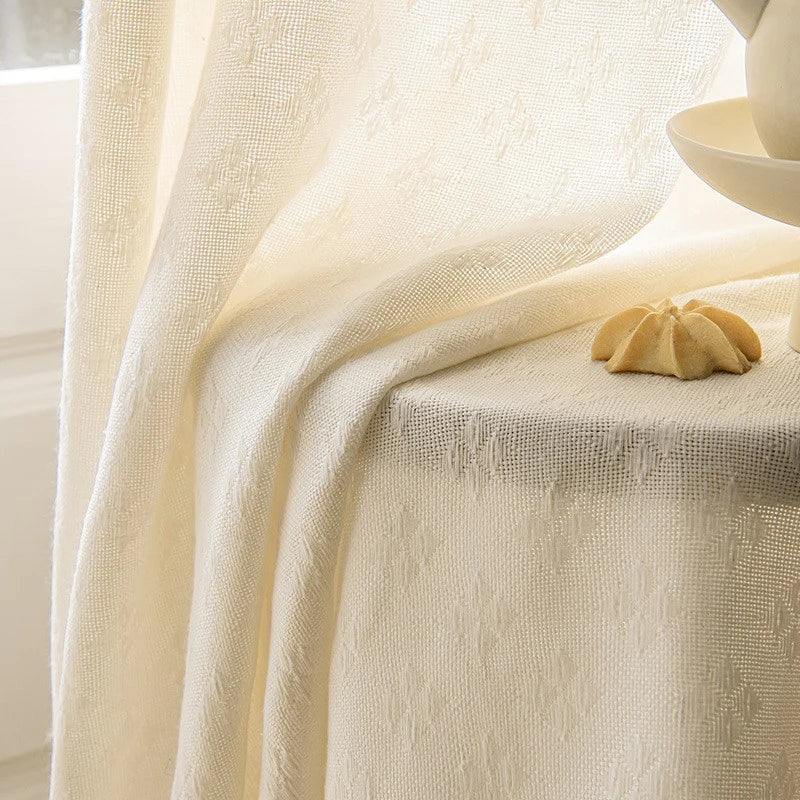 Eleanor Ivory Mesh Embossed Custom Semi-Sheer Curtains - Elegant Window Treatment for Living Room, Bedroom & Nursery