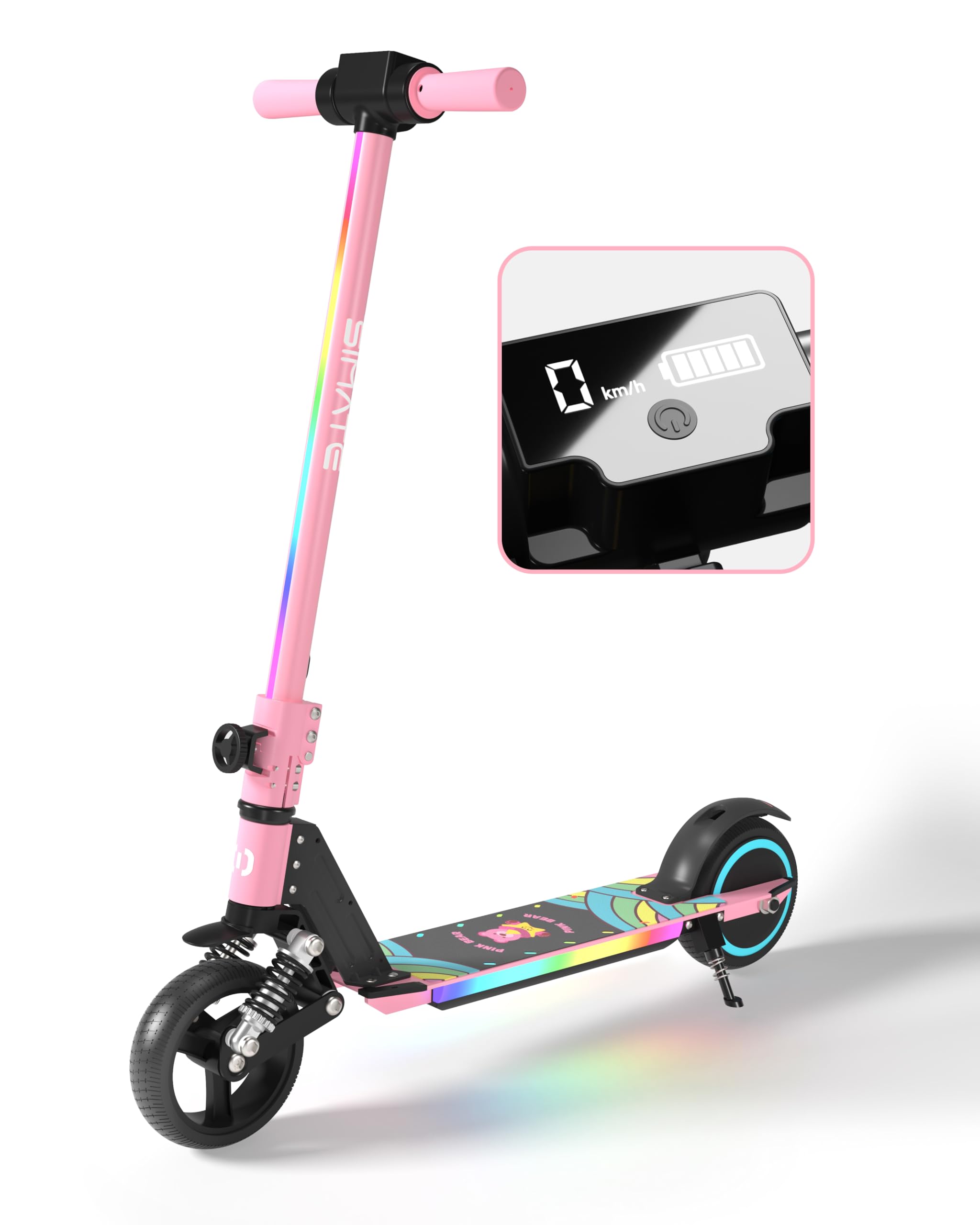 Best Electric Scooter for Kids - Motorized E-Scooter with Colorful LED Lights, Foldable Design & Dual Brake System - 8.7mph Max Speed, 5 Mile Range - Perfect Gift for Boys, Girls & Teens - Ideal for Commuting, Neighborhood Rides & Outdoor Fun