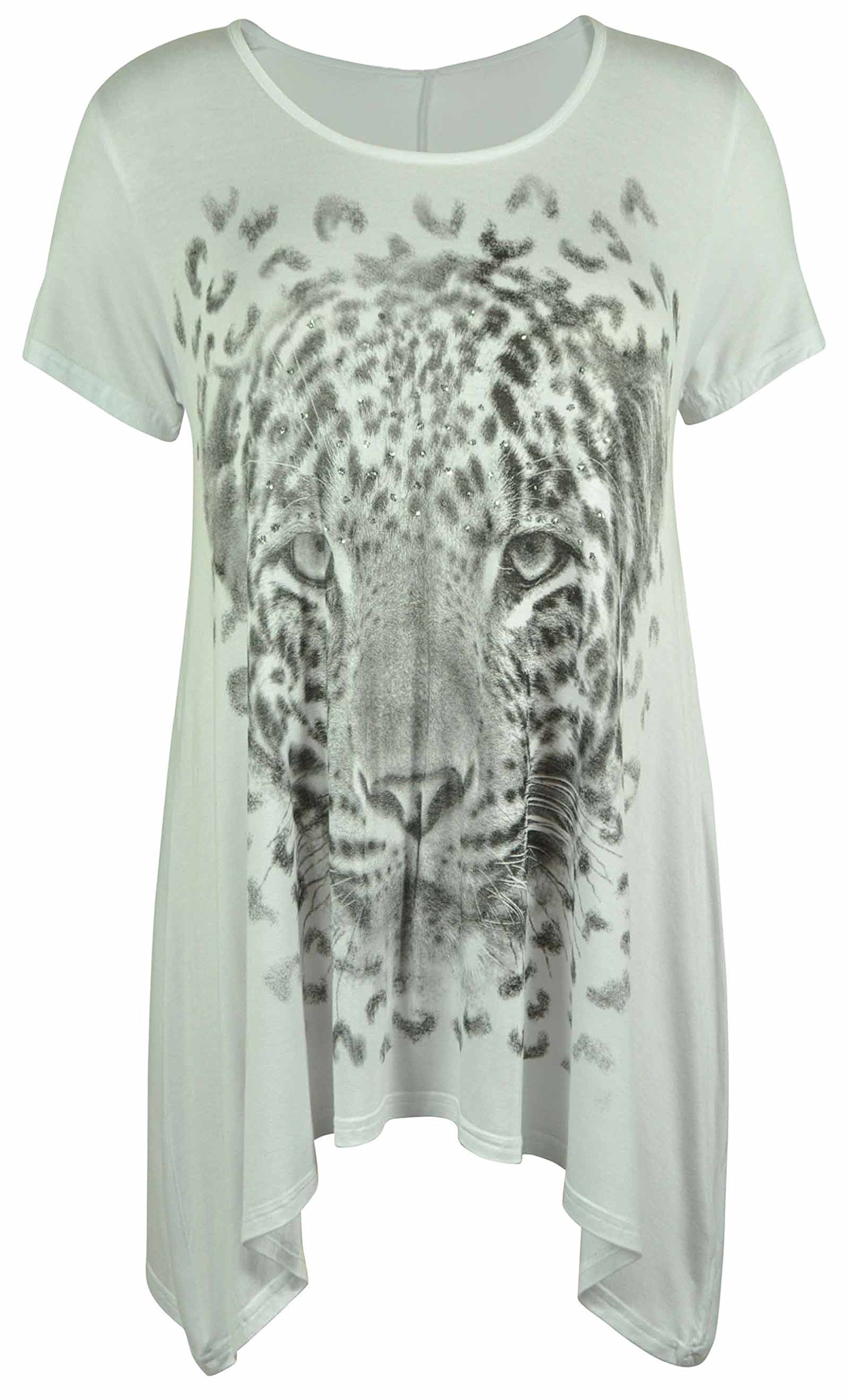 Women's Plus Size Tiger Print Asymmetrical Hem T-Shirt - White Size 16 | Casual Streetwear & Festival Outfit
