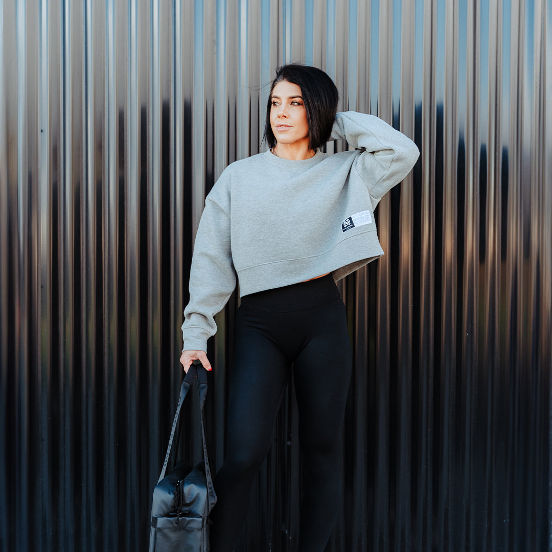 Women's Oversized Crop Crewneck Sweatshirt - Heather Grey | Casual Loungewear & Streetwear for Everyday Comfort