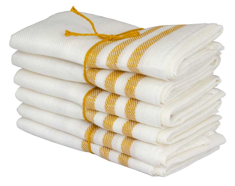 Premium 2-Pack Linen Kitchen Towels 50x70 cm - Beige/Ochre Striped - Absorbent & Quick-Drying for Cooking, Baking & Dish Drying