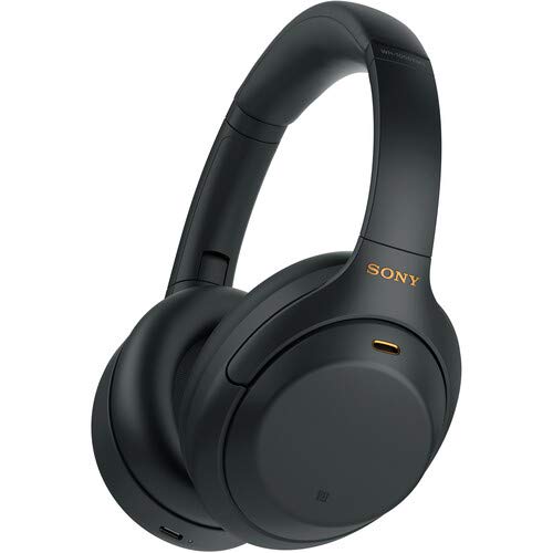 Sony WH-1000XM4 Wireless Noise Cancelling Over-Ear Headphones with Hi-Res Audio - Black (WH1000XM4/B) Bundle Includes Wall Charger & USB-C Cable - Perfect for Travel, Work & Music Lovers