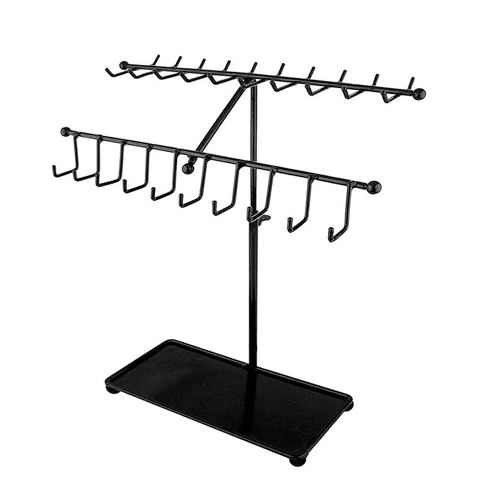 JAHH Jewelry Stand - 30 Hook Metal Display Stand with Storage Tray for Necklaces, Bracelets, Bangles & Watches | 33 x 41cm Jewelry Organizer for Bedroom, Dresser & Vanity (Color A)
