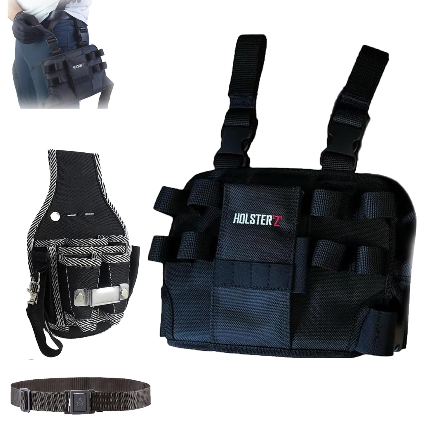 Holster Z 2.0 Tool Pouch Set - Heavy Duty Multitool Pouch for Electricians & Contractors with Belt Clip | Durable Tool Organizer for Work Belt, Leg Holster & Construction Site Use