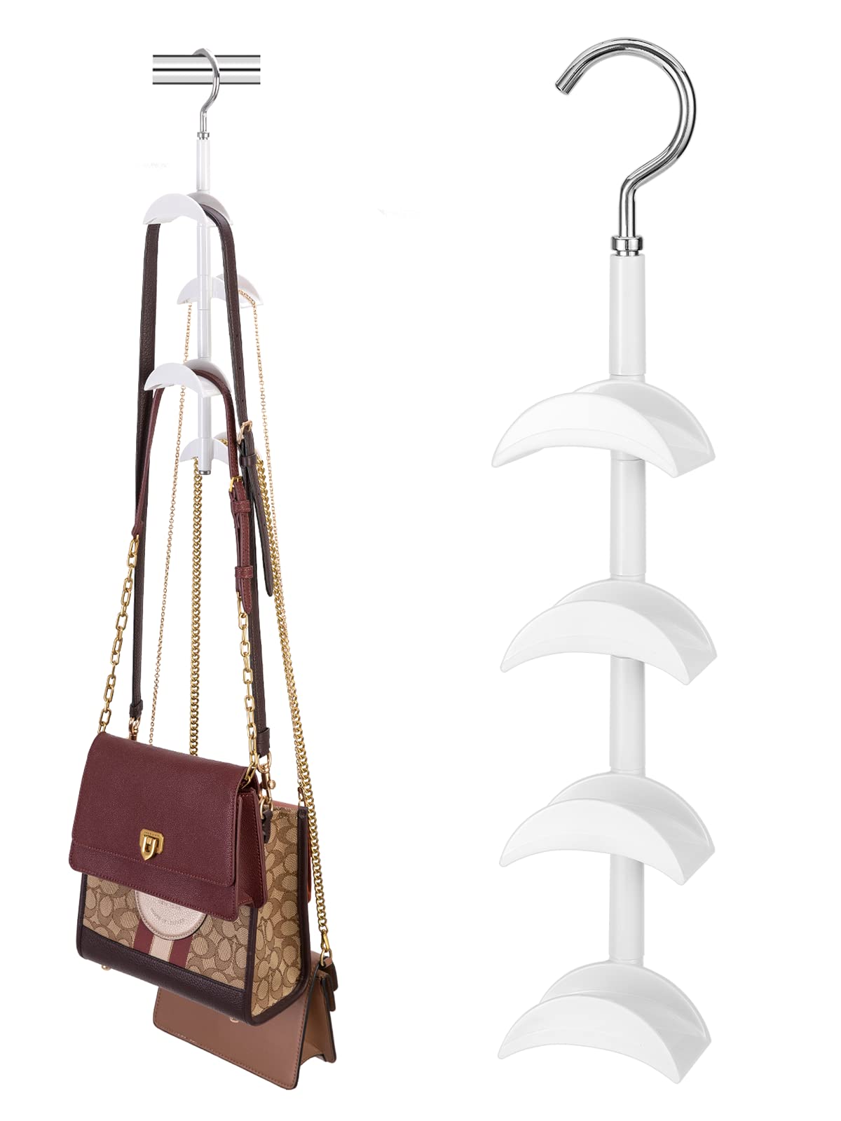 Rotating Purse Hanger for Closet - 4 Hook Handbag Organizer for Scarves, Belts & Purses | Space Saving Bag Storage Solution | Perfect for Bedroom, Walk-in Closet & Dorm Organization
