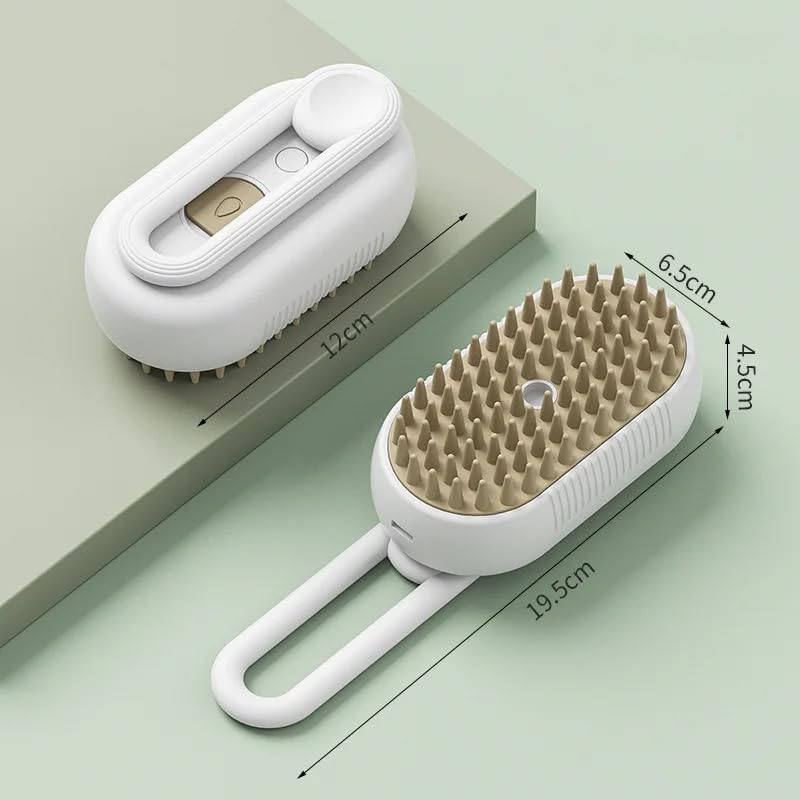 3-in-1 Self Cleaning Steam Cat Brush - Pet Grooming Brush with Massage Function for Cats & Dogs | White | Removes Pet Hair Easily | Perfect for Home Grooming & Relaxation Sessions