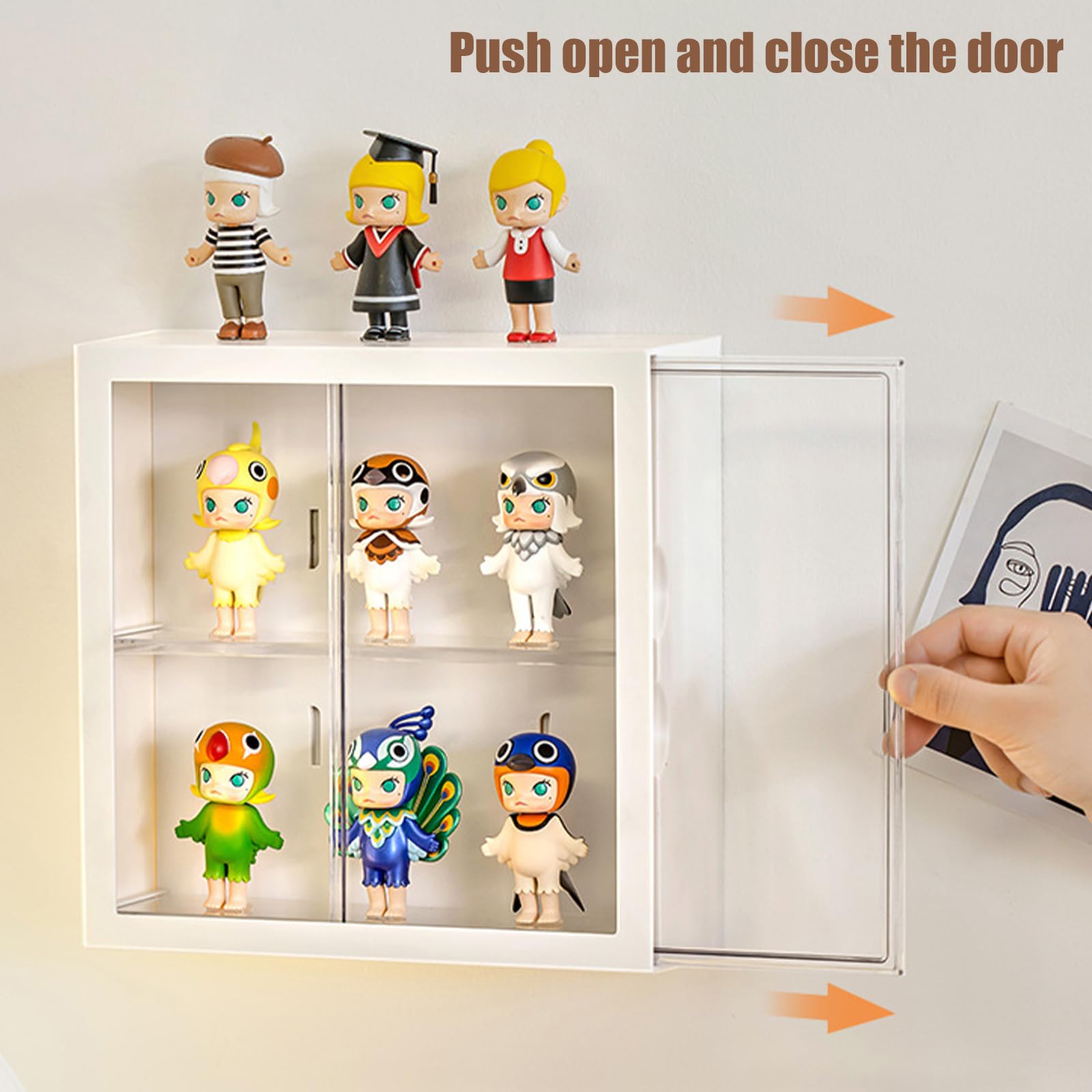Clear Acrylic Display Case for Collectible Figures - Wall Mounted Square Doll Storage Box with Adjustable Stand & Door - Dustproof & Moisture Proof Protection for Lego Sets, Action Figures, Pop Mart Toys (White) - Perfect for Home Decoration, Toy Collection Display & Gift Packaging