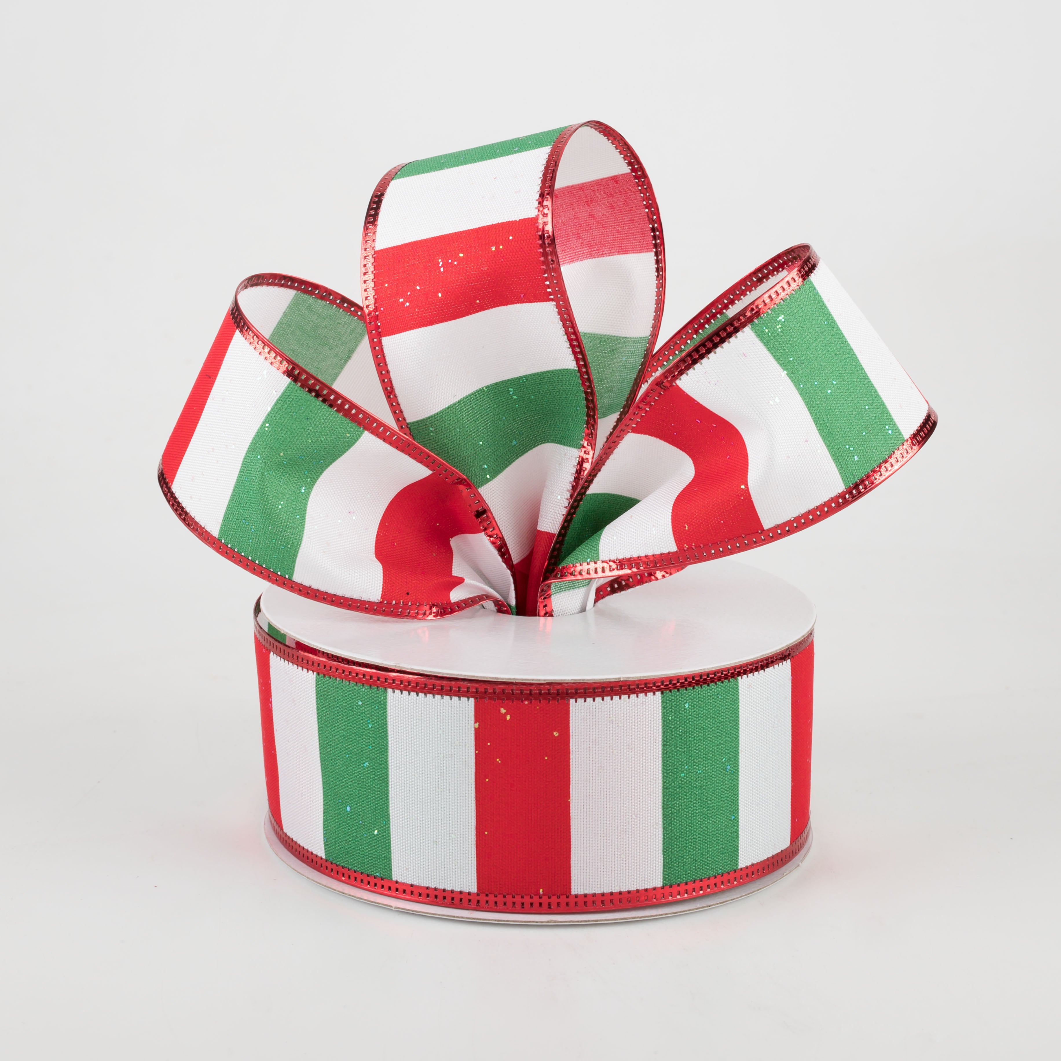 1.5 Inch Iridescent Glitter Stripes Ribbon - White, Red, Emerald (10 Yards) | Perfect for Gift Wrapping, Scrapbooking, DIY Crafts & Party Decorations