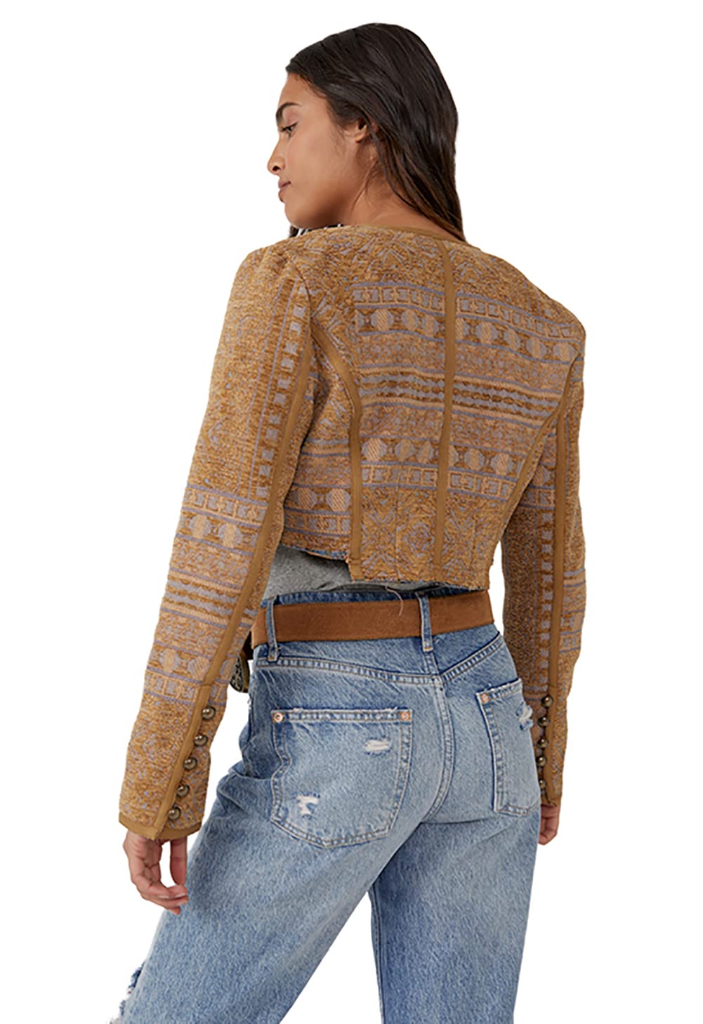 Free People Juliette Cropped Jacket in Gold Combo - Women's Small Size | Stylish Layering Piece for Fall & Spring Outfits, Perfect for Music Festivals and Date Nights