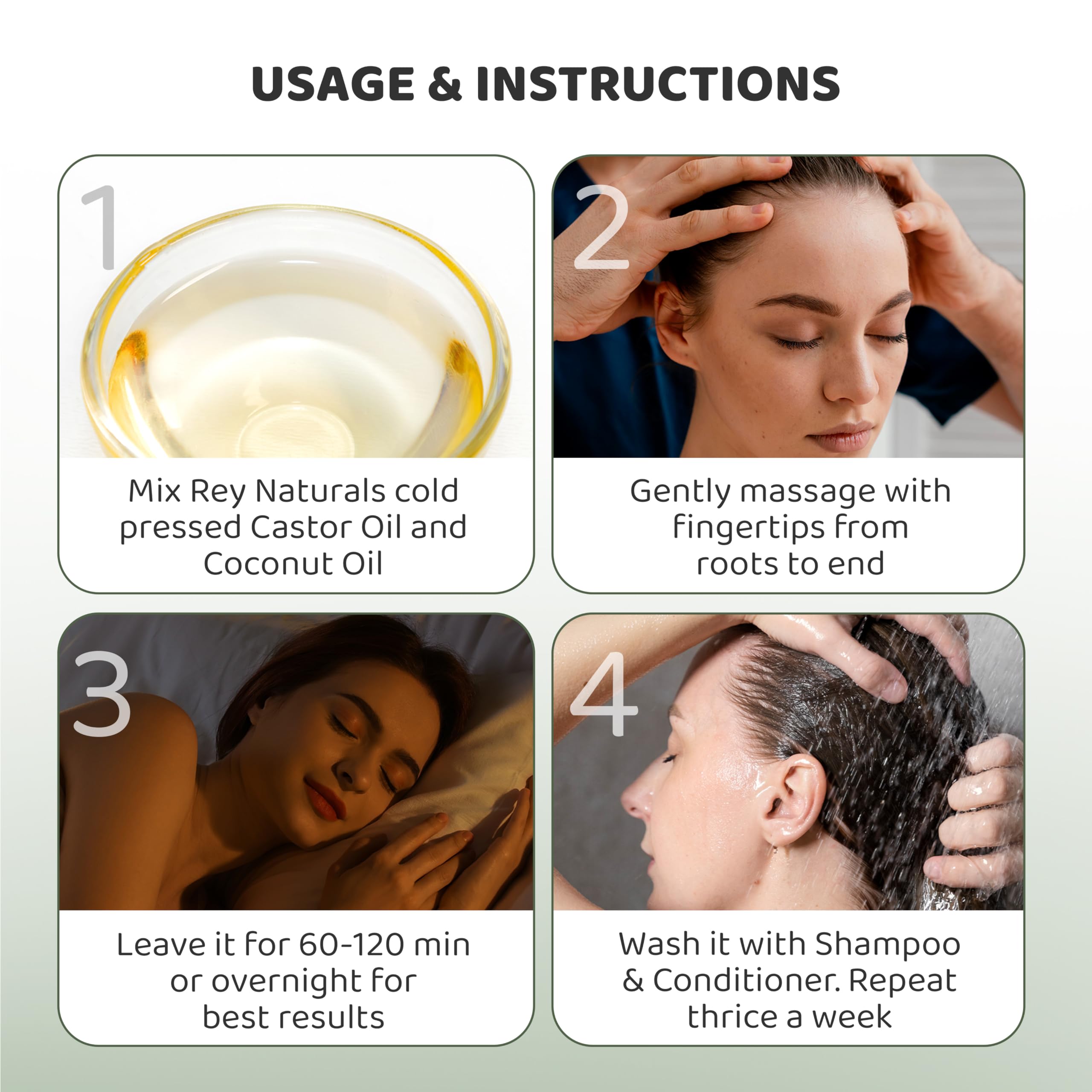 Rey Naturals Virgin Coconut Oil & Castor Oil for Hair Growth - 200ml*2 | Pure Unrefined Cold Pressed Oil for Hair & Skin Care | Controls Dandruff & Hair Fall | Natural Remedy for Stronger Hair & Healthy Scalp | Perfect for Daily Hair Massage & DIY Beauty Treatments