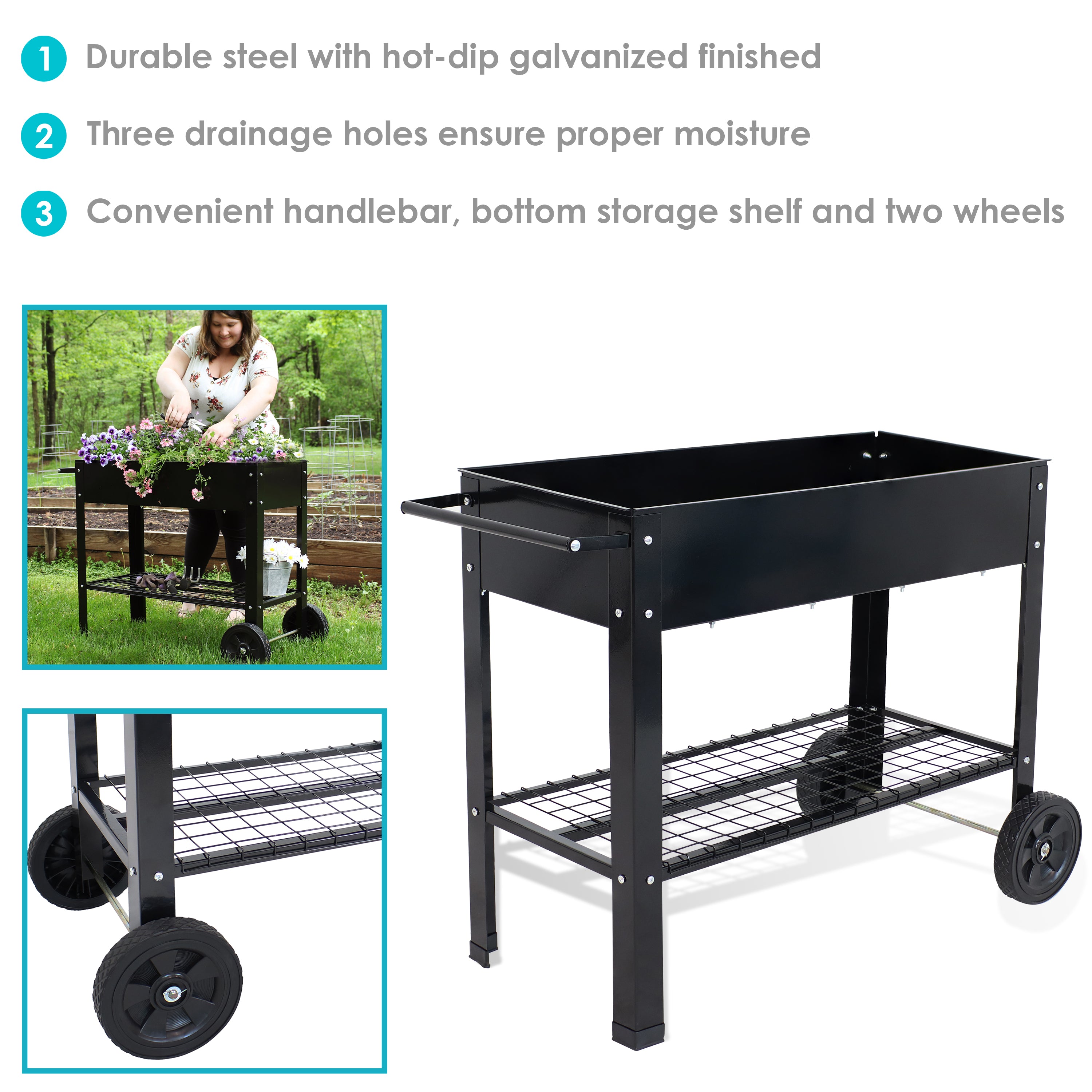 Galvanized Steel Mobile Raised Garden Bed Cart - Portable Planter Box with Wheels for Vegetables, Herbs & Flowers | Indoor & Outdoor Gardening Solution
