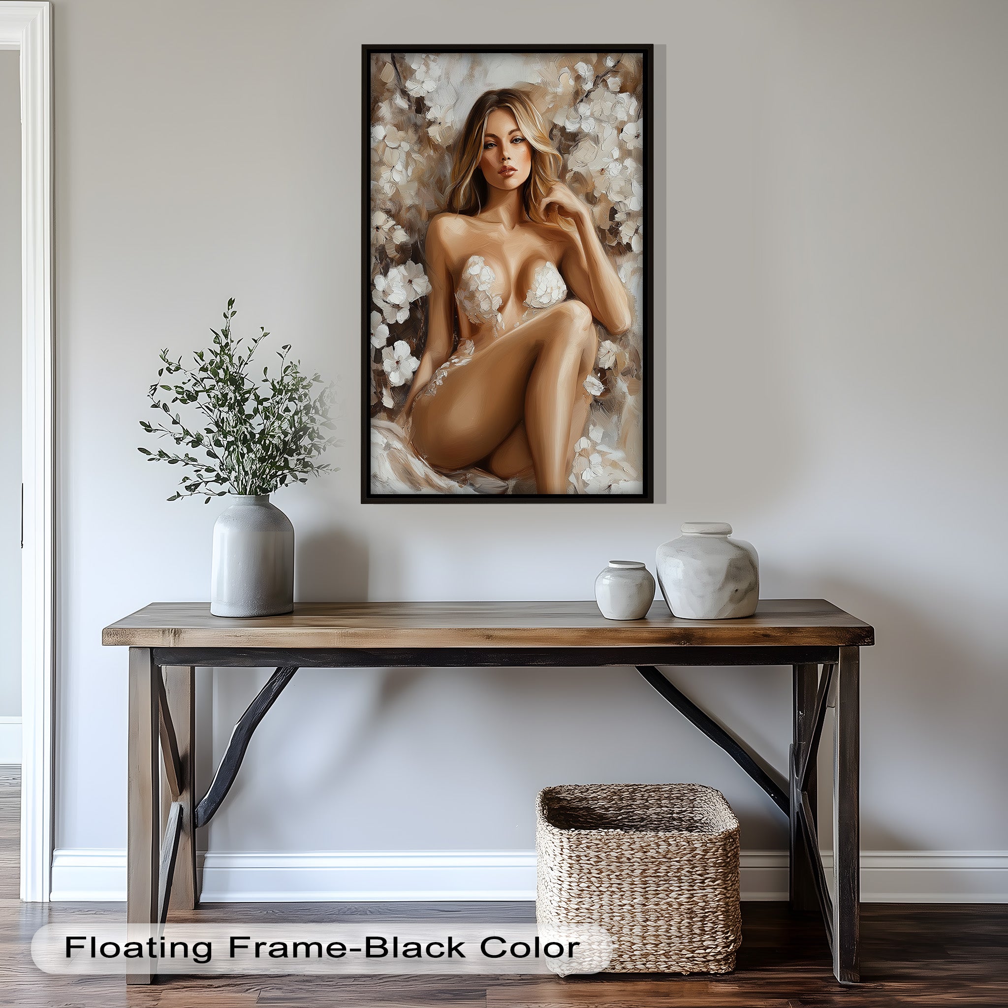 Blossom Muse Romantic Nude Oil Painting - Handmade Canvas Art for Home Decor, Bedroom & Living Room Wall Art