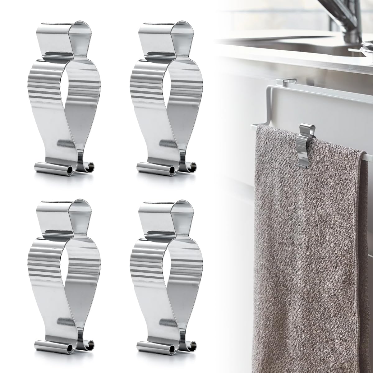 Aieve 4-Pack Stainless Steel Towel Clips - Heavy Duty Kitchen & Bathroom Towel Holders for Racks, Oven Handle, Dishwasher, Stove - Perfect for Organizing Linens & Keeping Towels Secure