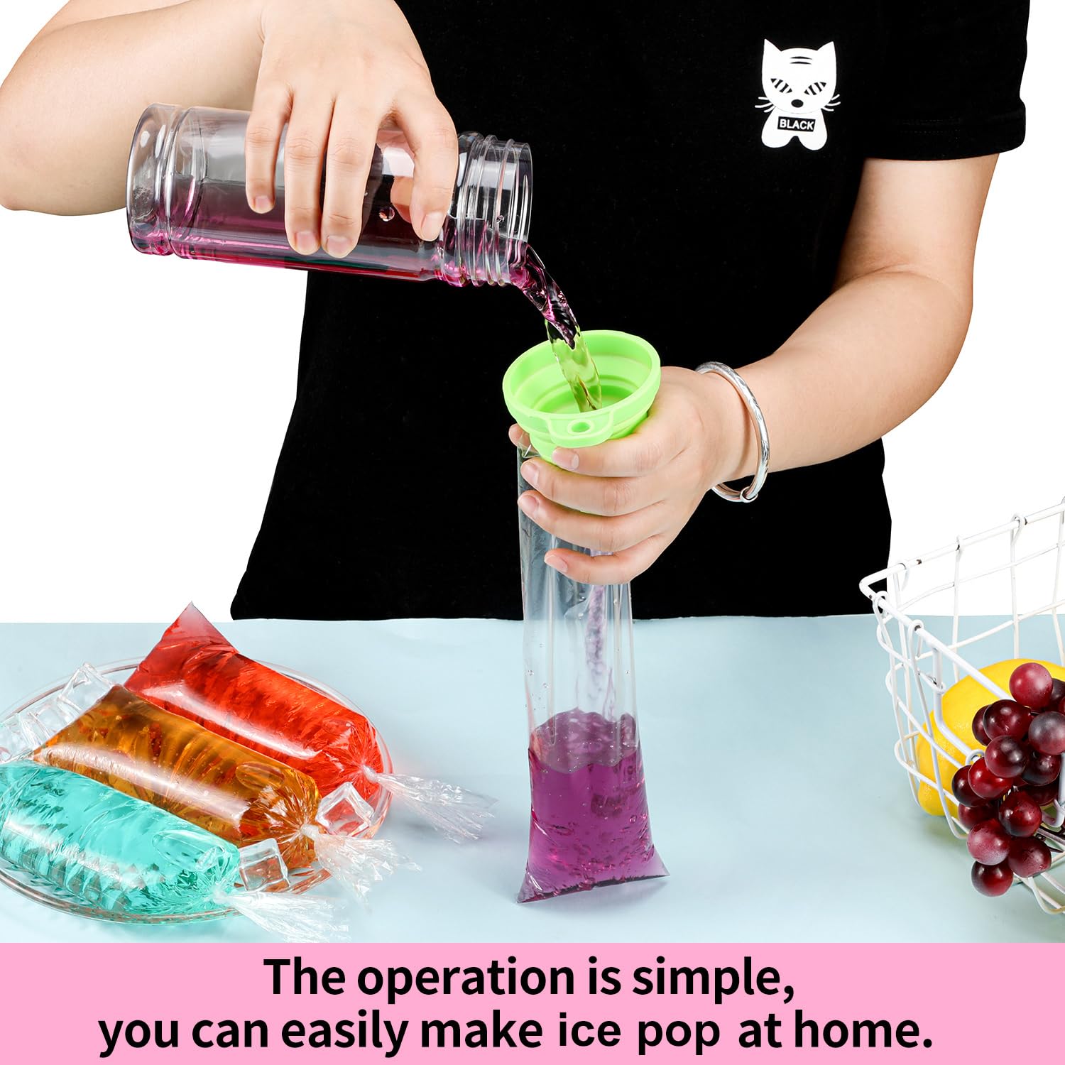 400 Pcs Disposable Ice Pop Bags with Silicone Funnel - 3x10 Inch Reusable Freezer Pops Molds for Homemade Yogurt, Candy & DIY Frozen Treats - Perfect for Summer Parties, Kids Snacks & Healthy Desserts
