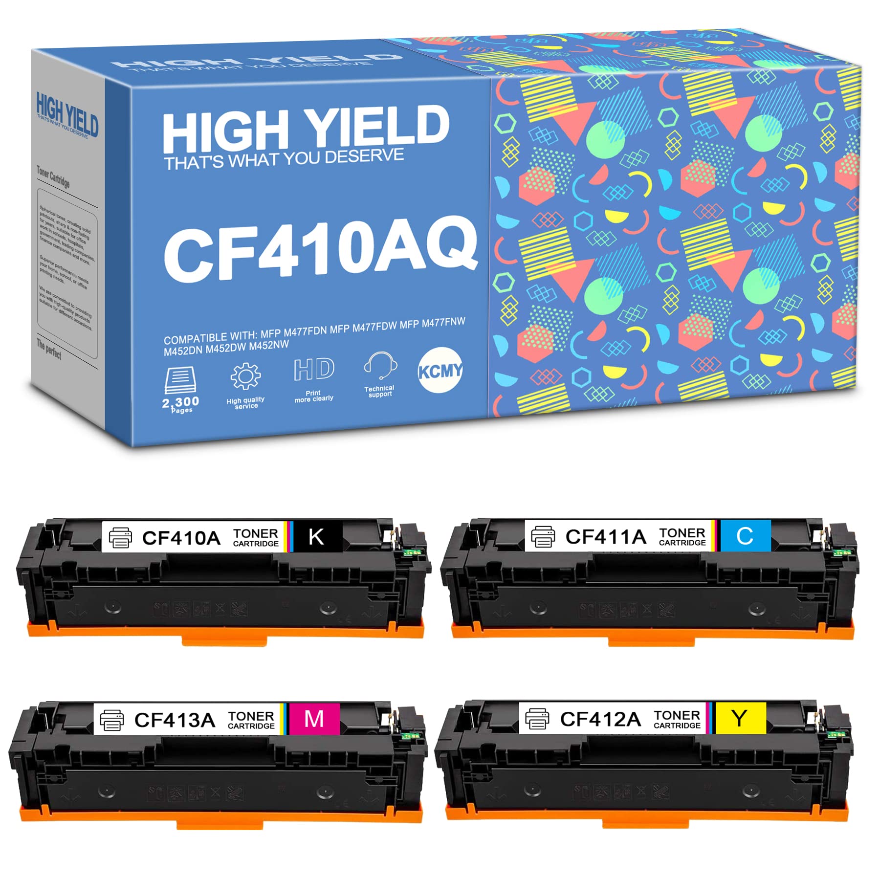 High Yield QIANGINK 410A Toner Cartridge (4-Pack) - Compatible with HP Pro MFP M477fdn M477fdw M477fnw M452dn M452dw M452nw Printers - Replacement for CF410A CF411A CF412A CF413A - Perfect for Office & Home Printing Needs