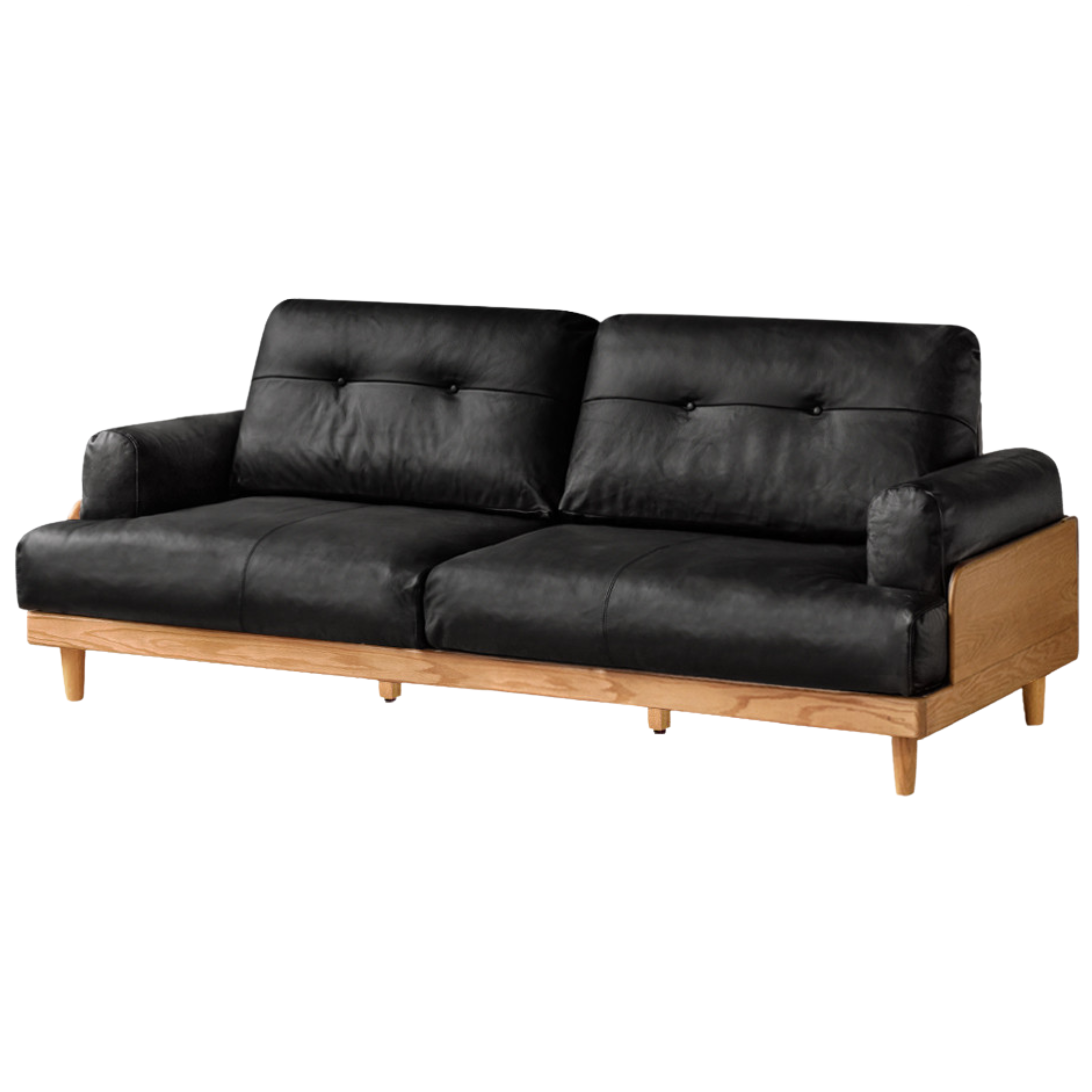 Premium Oak Solid Wood High Back Sofa with Genuine Leather & Fabric Upholstery - Modern Living Room Furniture for Home & Office Comfort