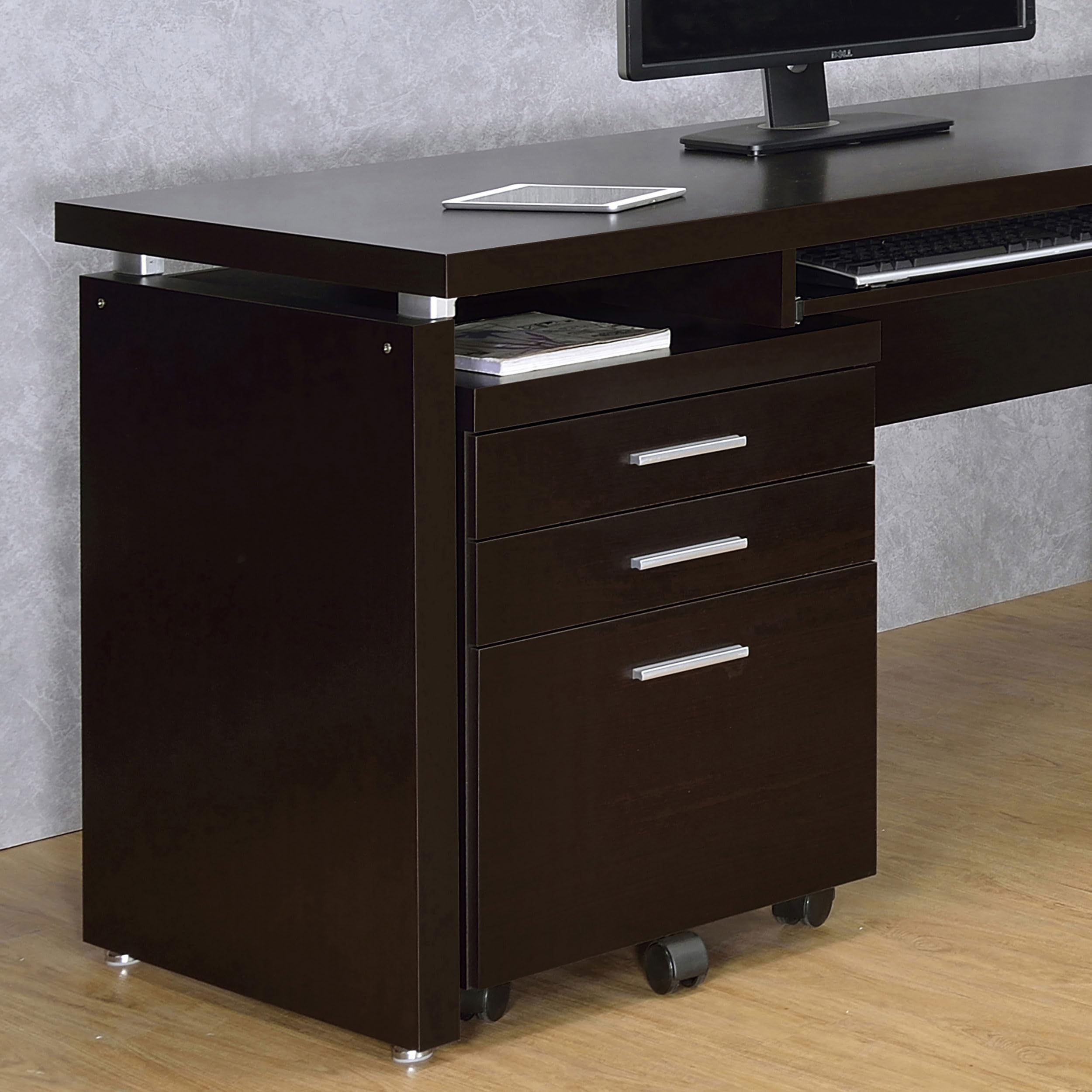Skylar 3-Drawer Mobile File Cabinet by Coaster Furniture - Cappuccino Finish, 800894 - Perfect for Home Office, Dorm Room & Small Space Organization