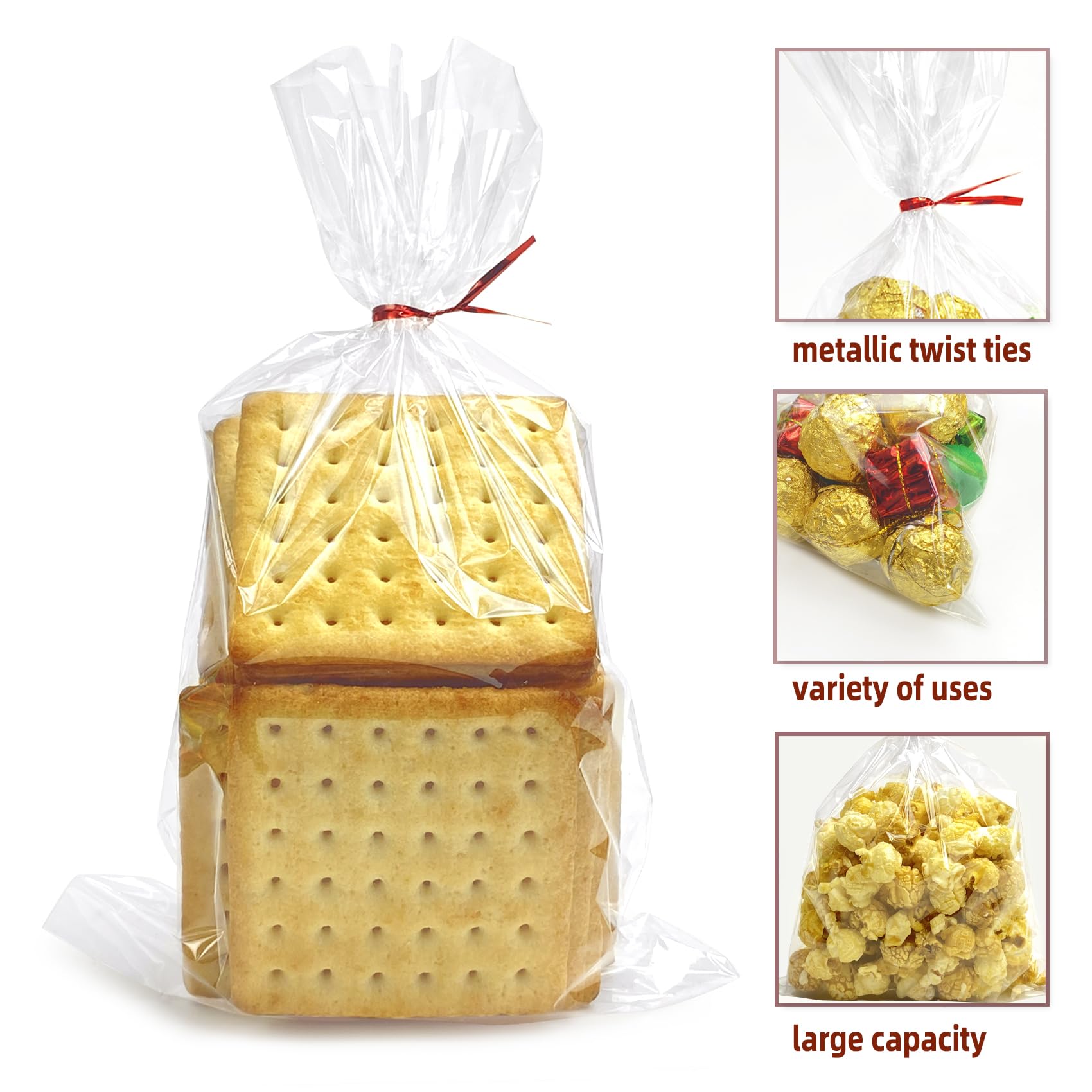 Morepack 6x10 Inches Clear Cellophane Treat Bags with Twist Ties - 100 Count for Candy, Cookies, Party Favors & Gift Wrapping