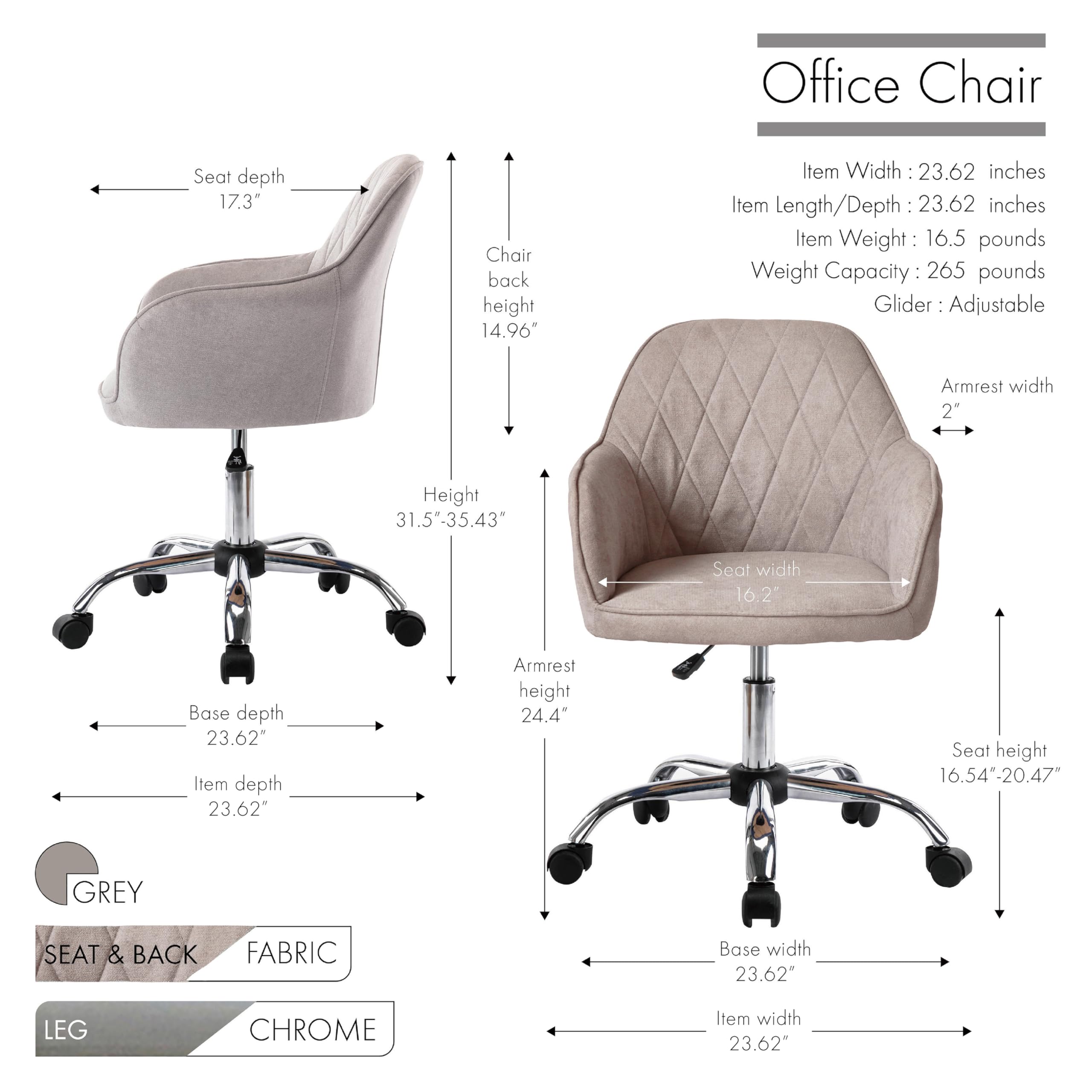 Porthos Home Noa Ergonomic Office Chair with Mid-Back Support, Adjustable Height, Padded Armrests & Smooth-Rolling Casters - Perfect for Home Office, Study Room & Small Workspaces