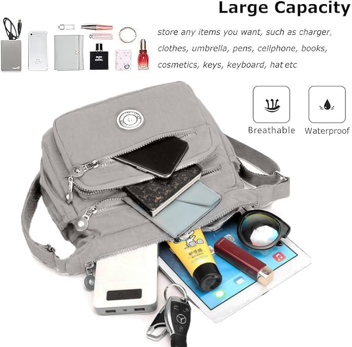 Stylish Women's Shoulder Bag - Multi-Pocket Crossbody Purse with Waterproof Nylon Material for Daily Use, Travel & Work | Fashionable Ladies Tote Handbag for Office, Shopping & Weekend Outings