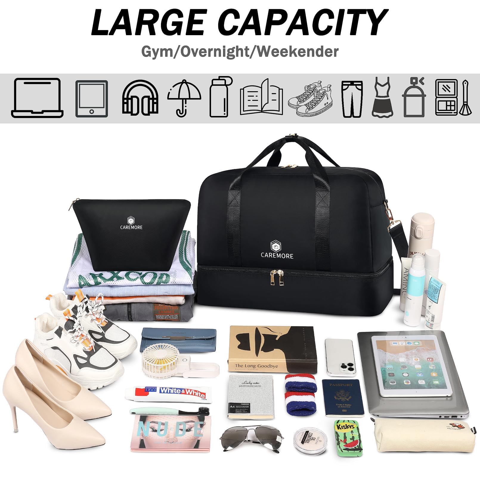Stylish Weekender & Duffle Travel Bag for Women & Men - 21’’ Carry-On with Shoe Compartment, Perfect for Gym, Airline Personal Item & Overnight Trips (Brown) - Ideal for Business Travel, Weekend Getaways & Sports Activities