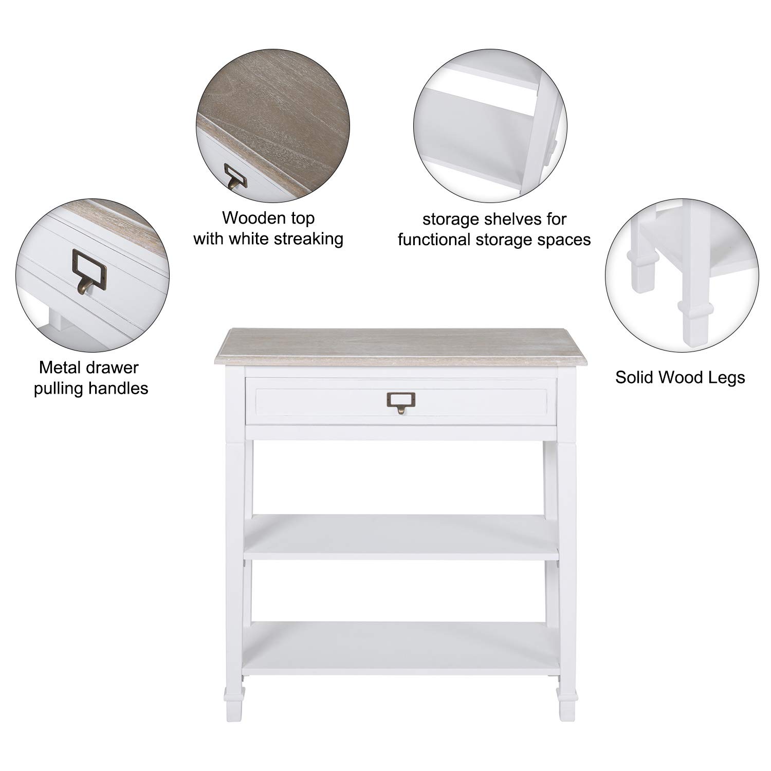 Kinsuite 2-Tier White Small Console Table with Drawer & Shelf - Wooden Entryway Sofa Table with Storage for Hallway, Living Room | Perfect for Narrow Spaces & Home Decor